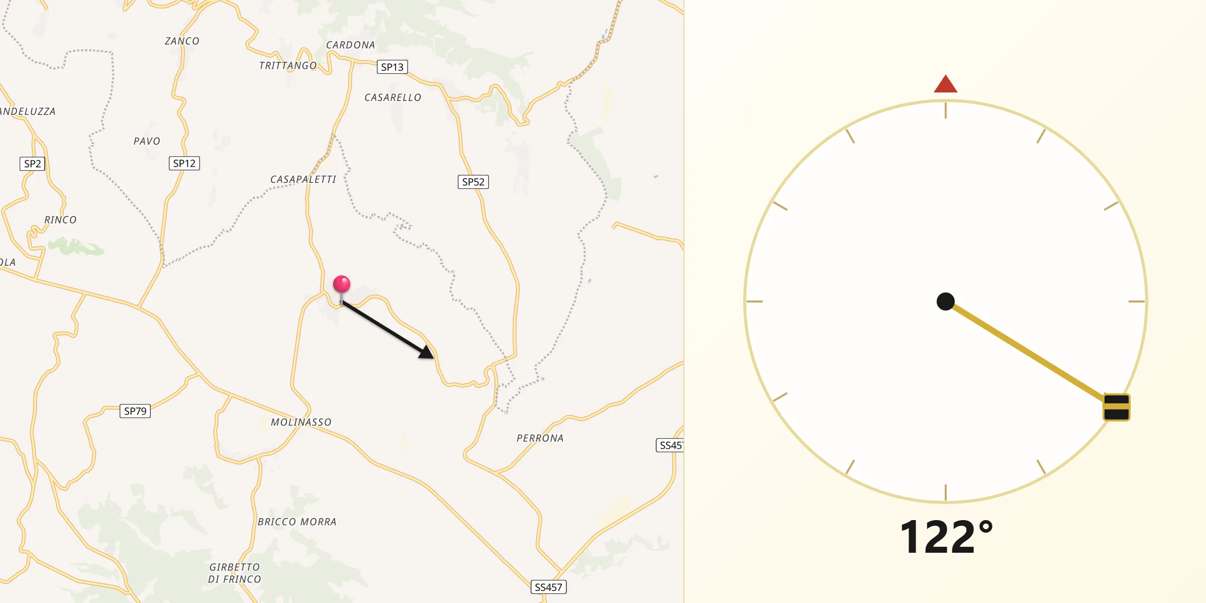 Direzione della Qibla da Tonco