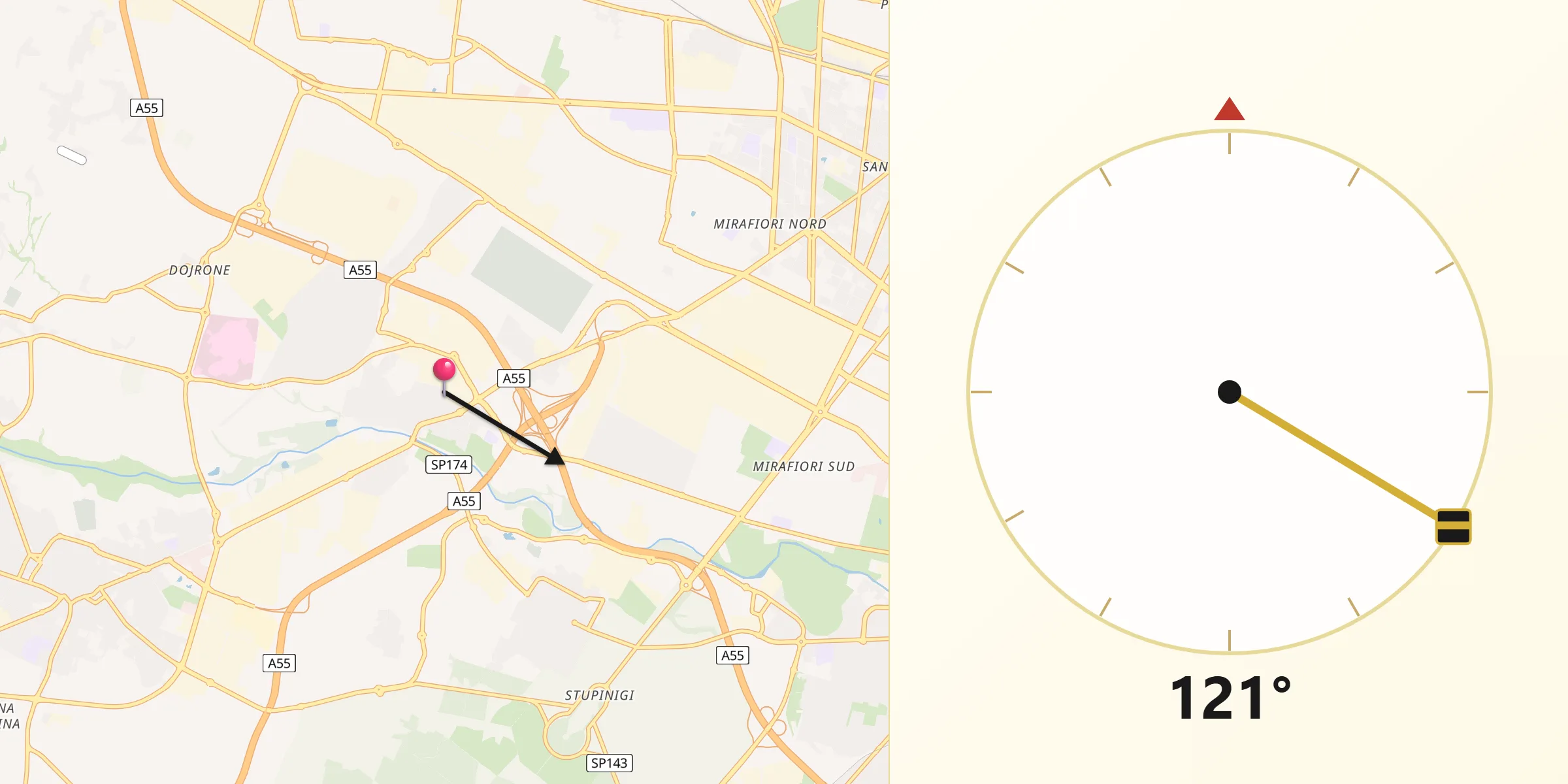 Direzione della Qibla da Beinasco