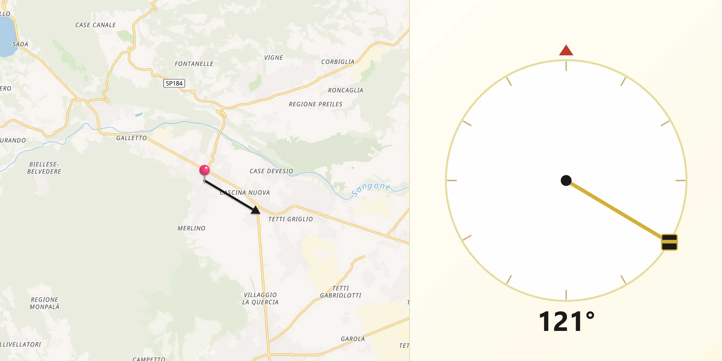 Direzione della Qibla da Sangano
