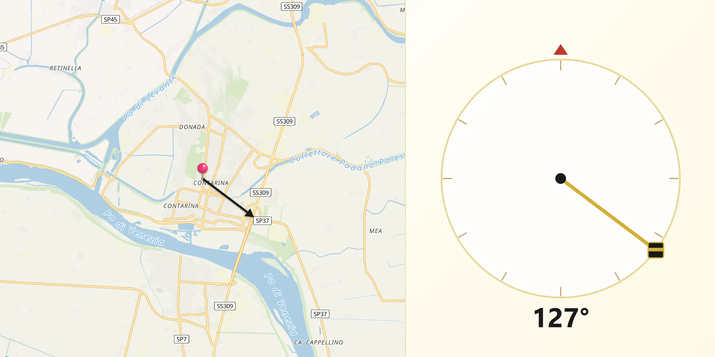 Direzione della Qibla da Porto Viro