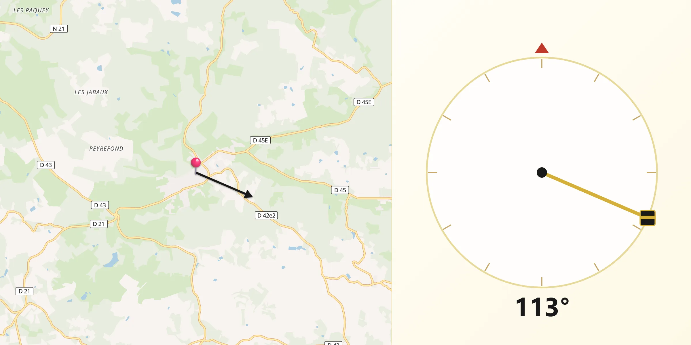 Direction vers la Qibla depuis Vergt