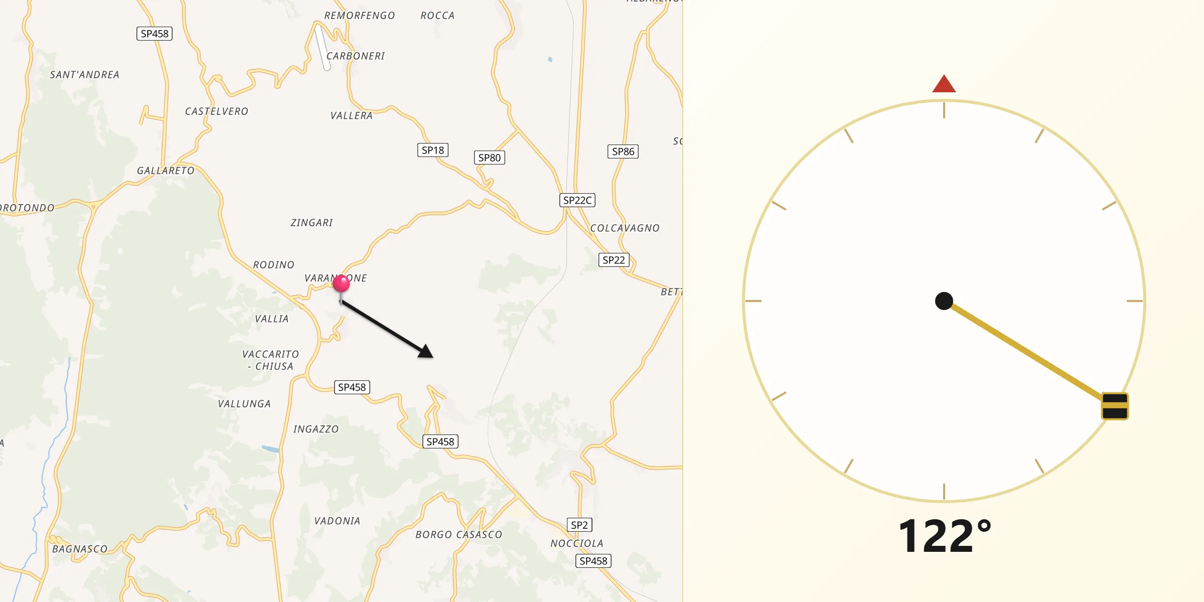 Direzione della Qibla da Piea