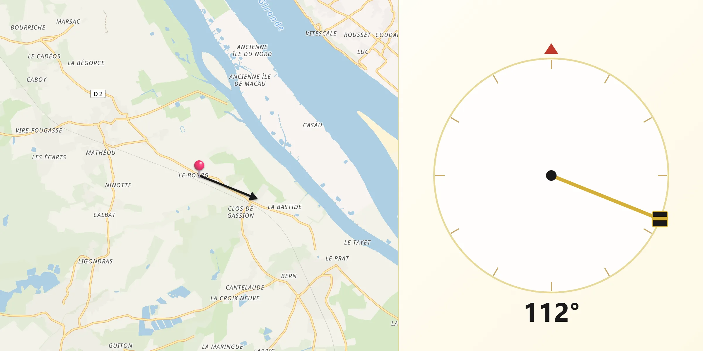 Direction vers la Qibla depuis Cantenac