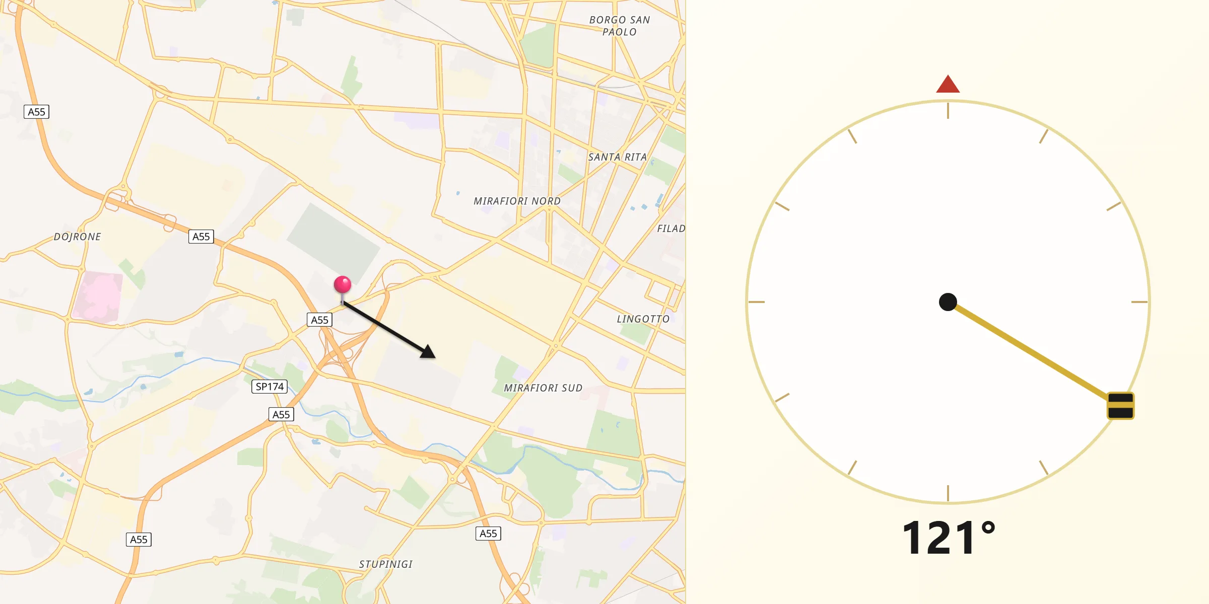 Direzione della Qibla da Fornaci