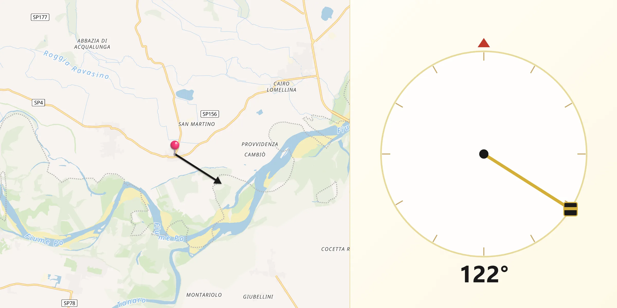 Direzione della Qibla da Gambarana