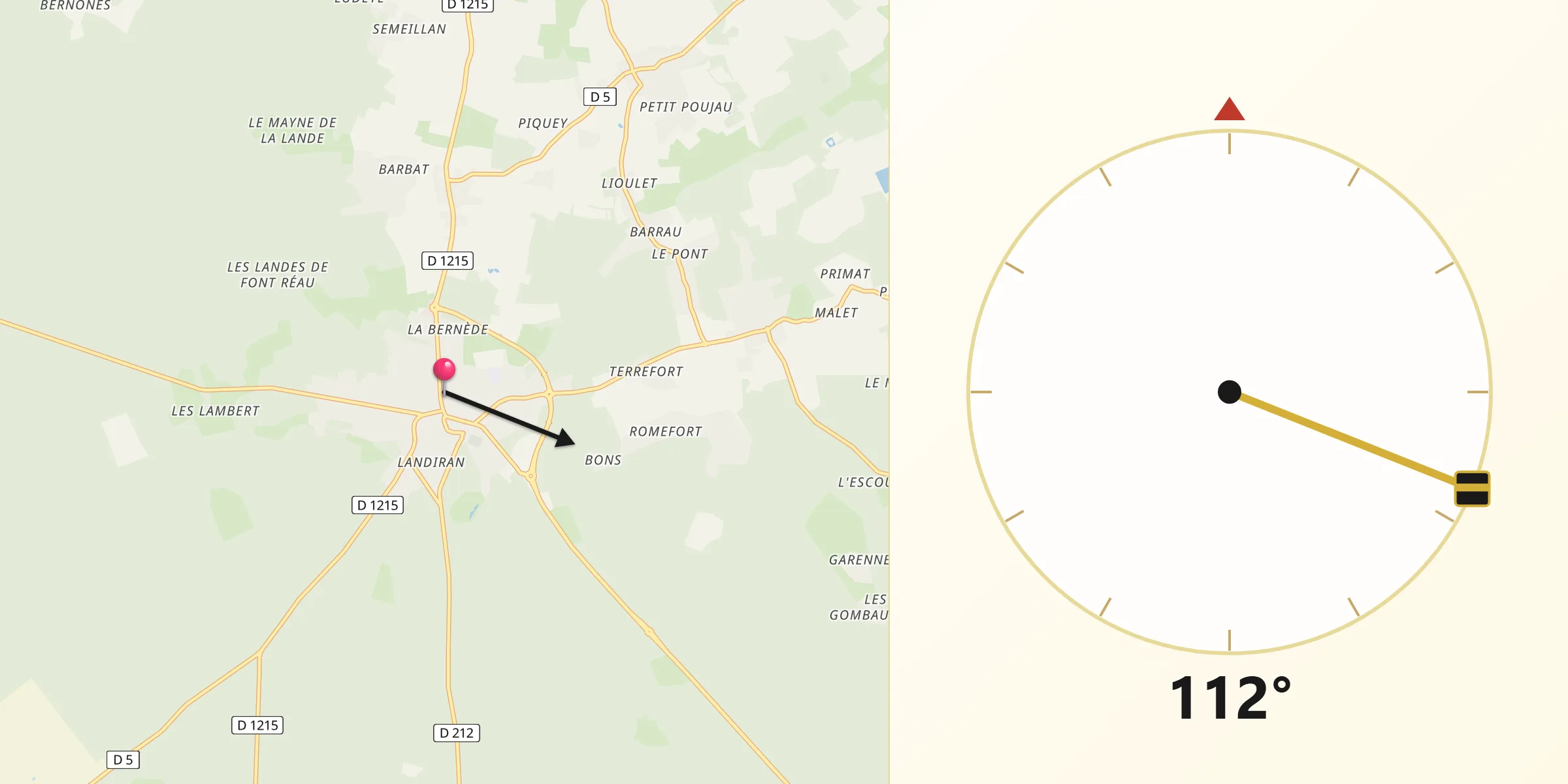 Direction vers la Qibla depuis Castelnau-de-Médoc