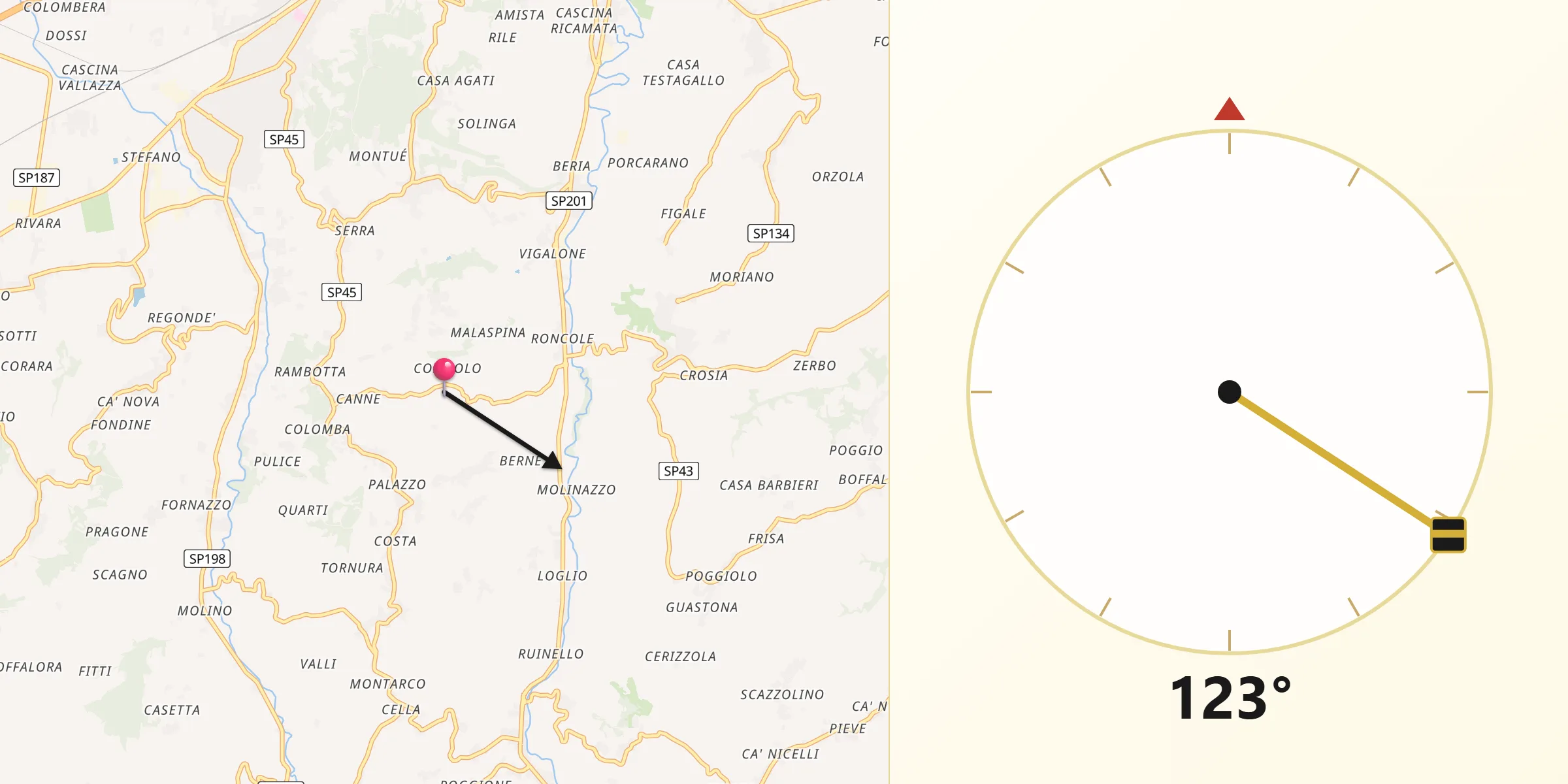 Direzione della Qibla da Montescano