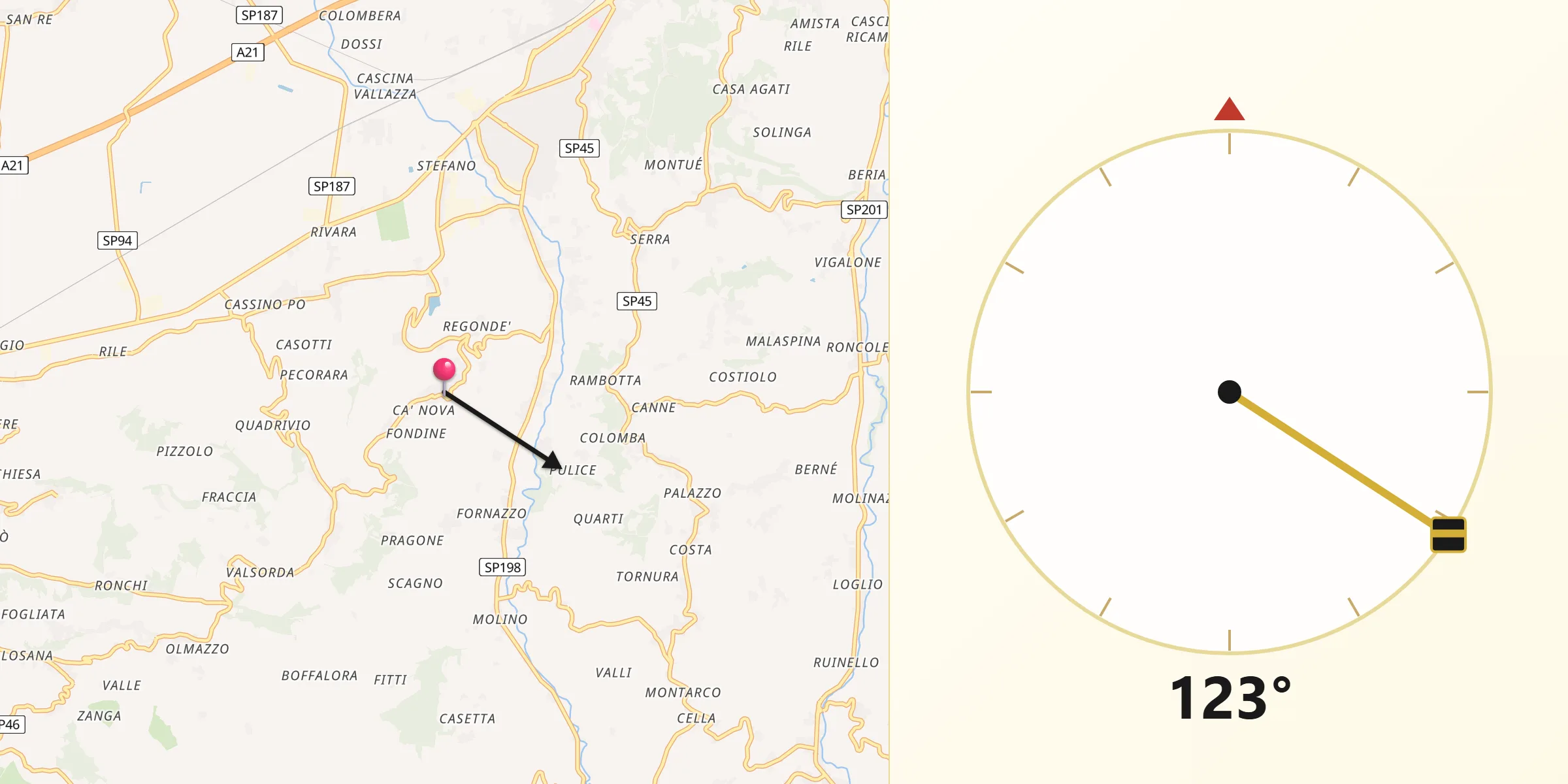 Direzione della Qibla da Cigognola
