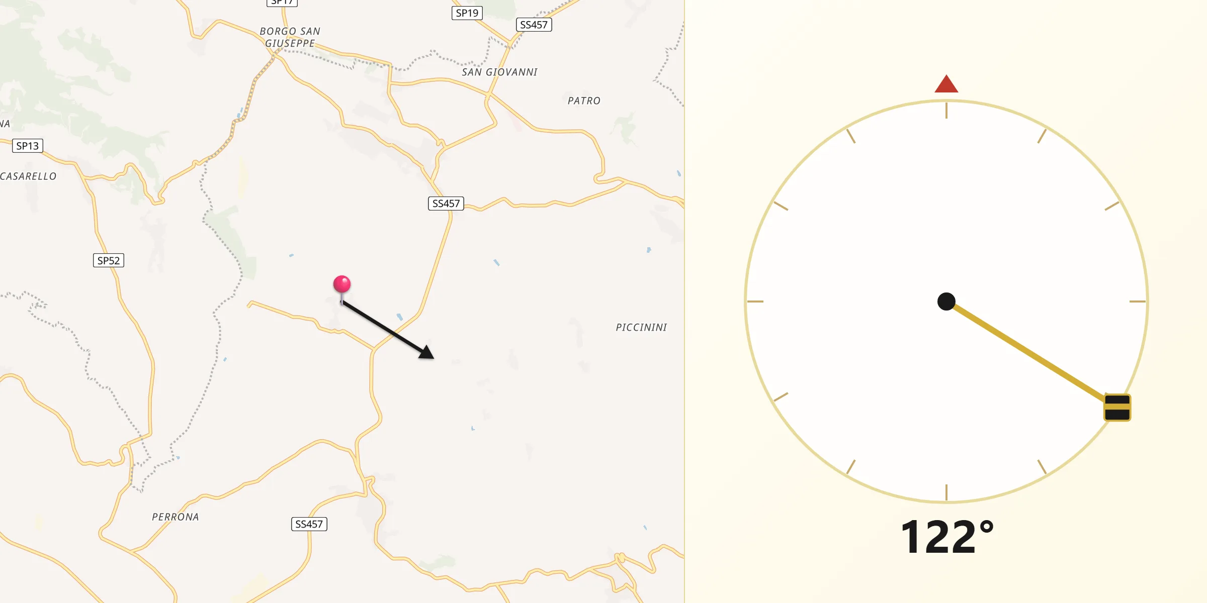 Direzione della Qibla da Penango