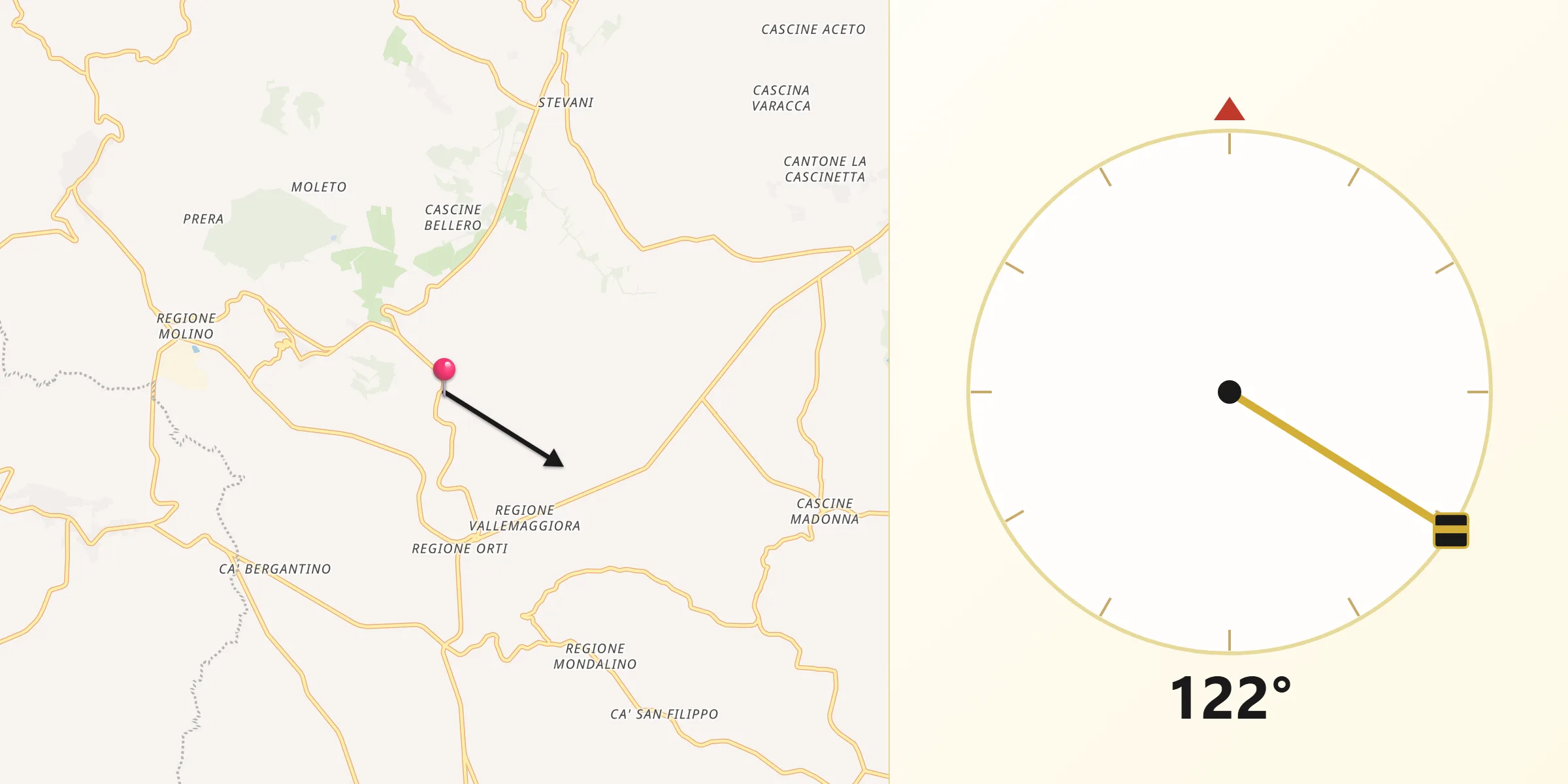 Direzione della Qibla da Frassinello Monferrato