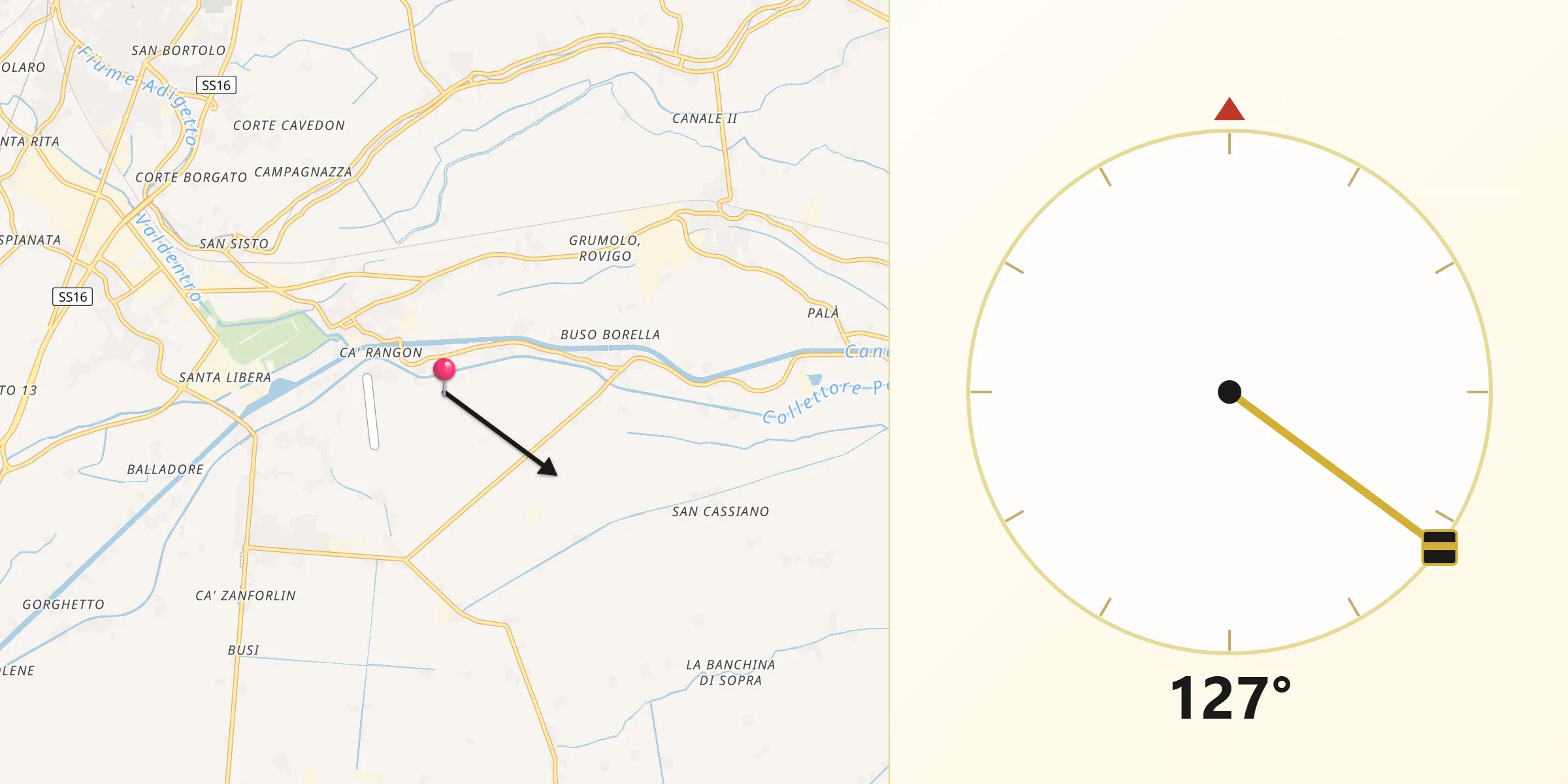 Direzione della Qibla da Provincia di Rovigo