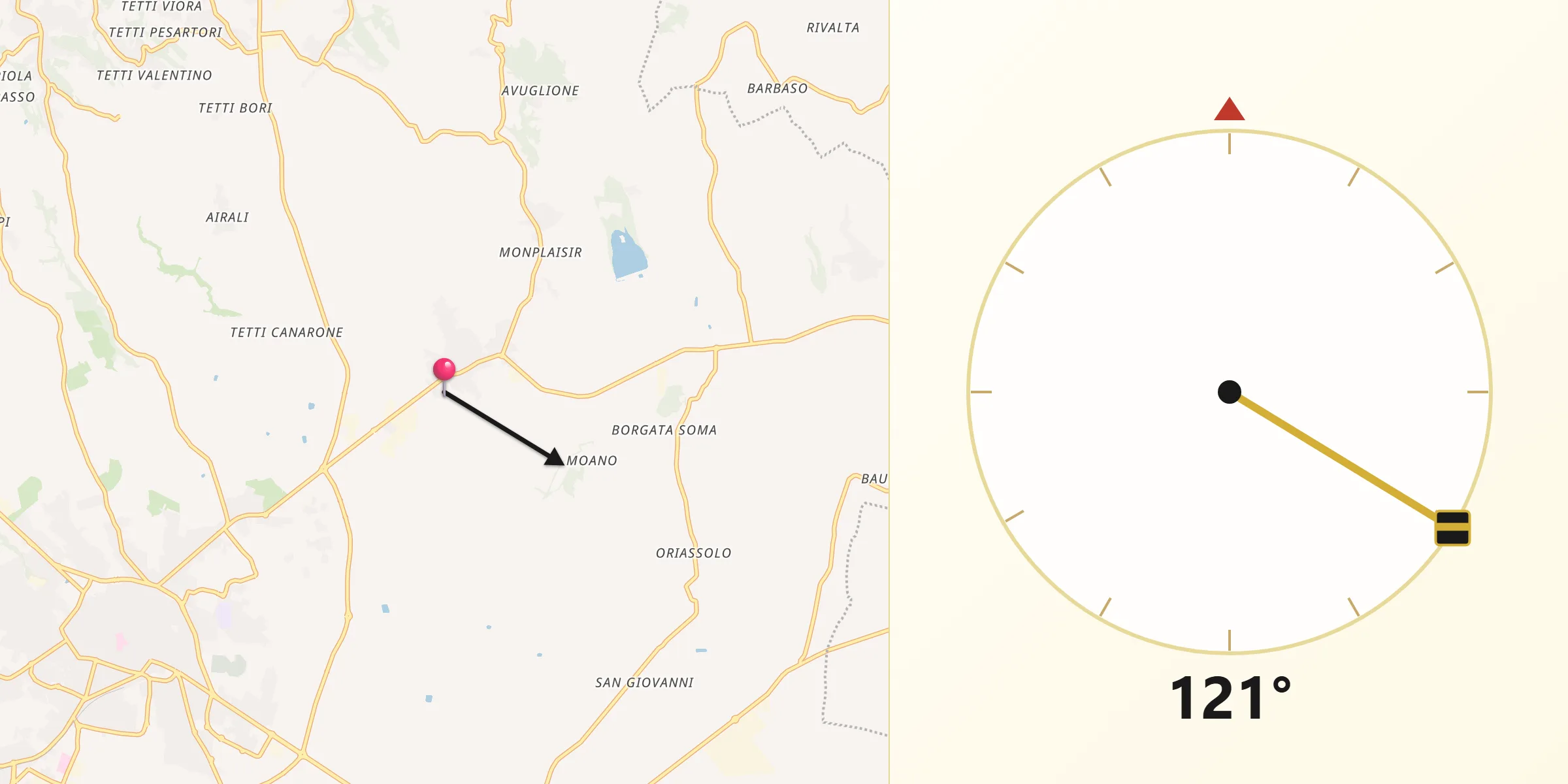Direzione della Qibla da Andezeno