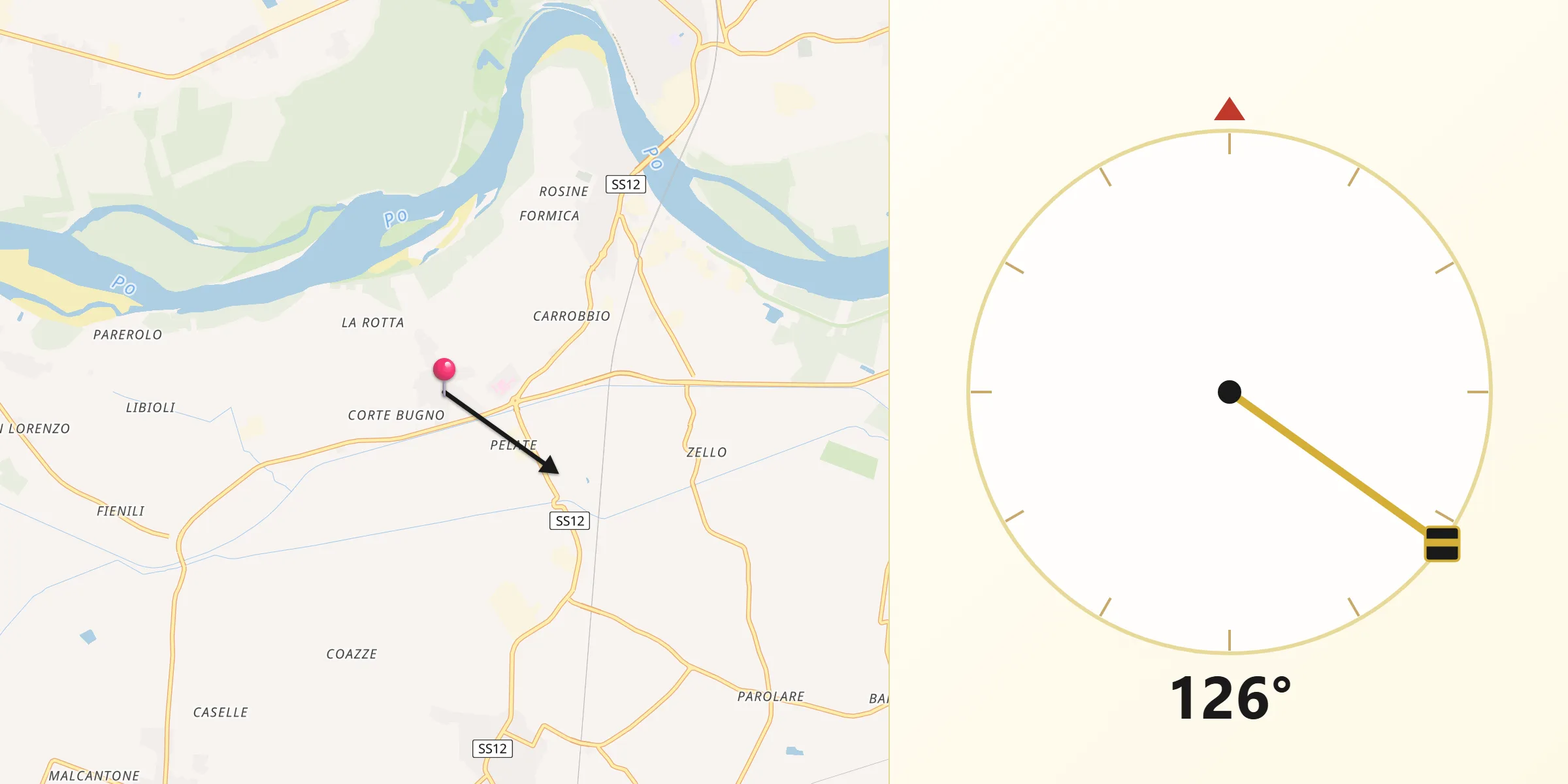 Direzione della Qibla da Pieve di Coriano