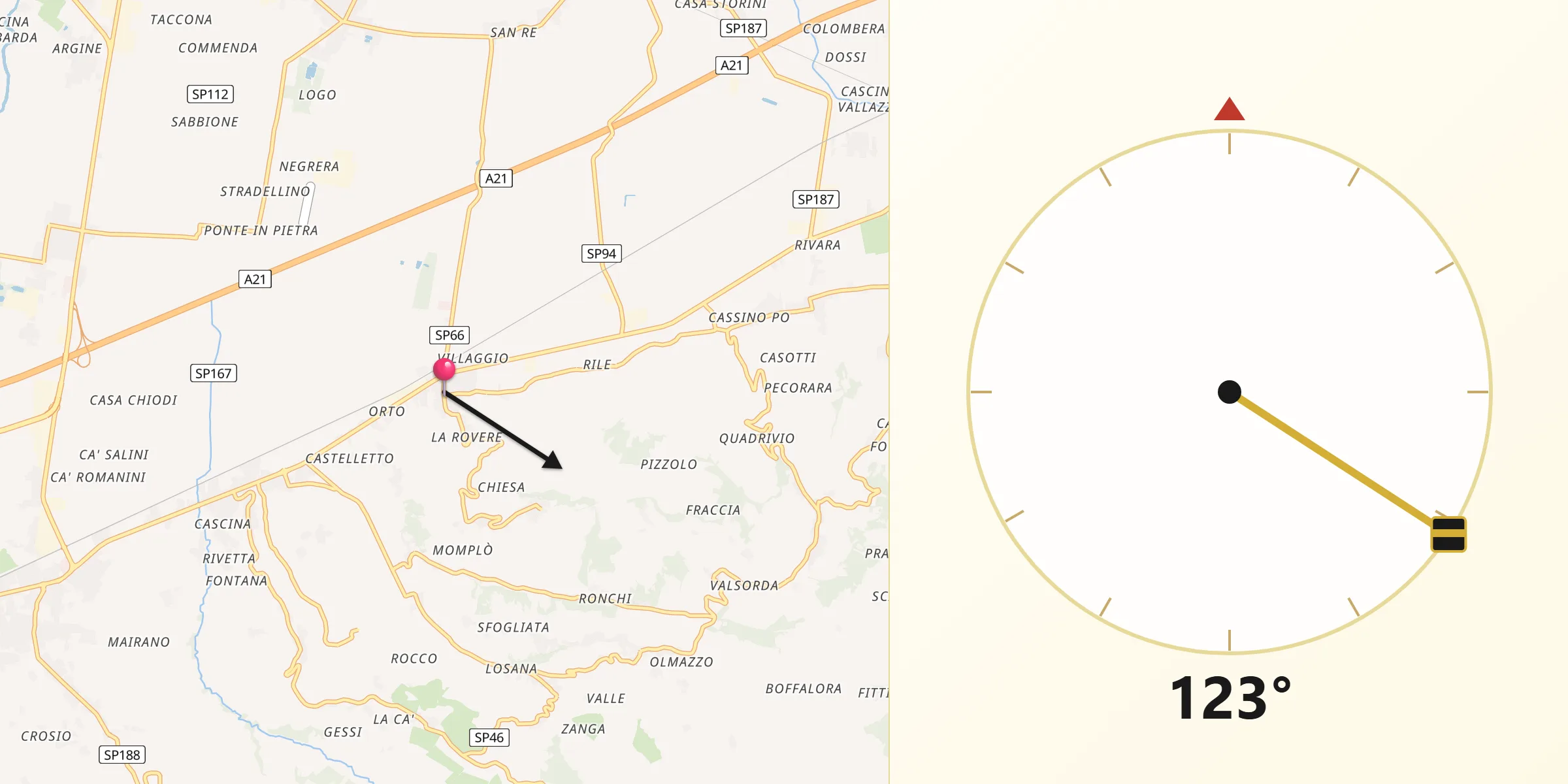 Direzione della Qibla da Santa Giuletta