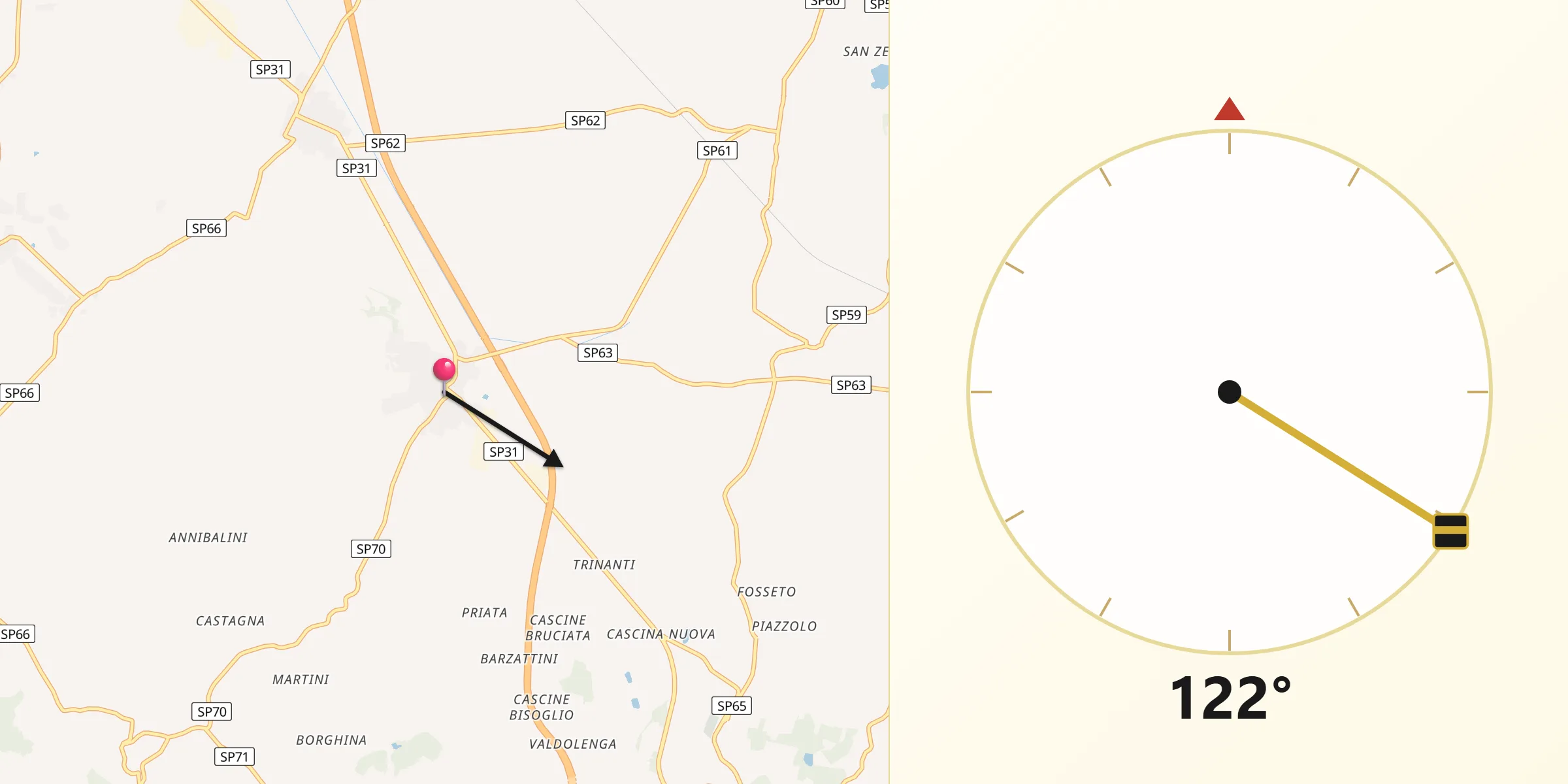 Direzione della Qibla da Mirabello Monferrato