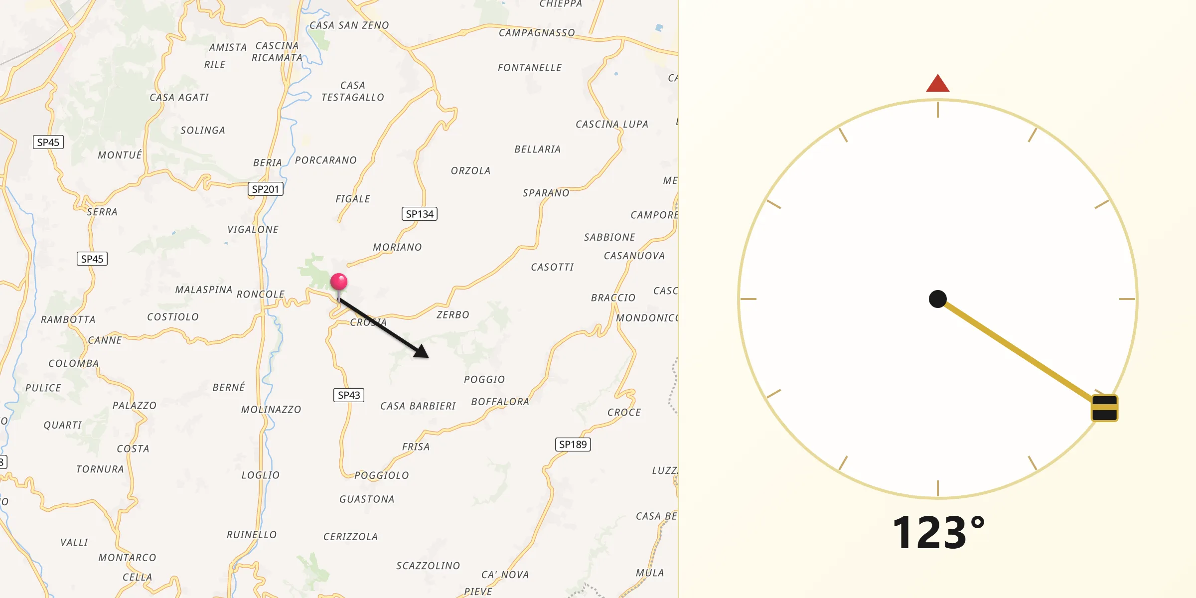 Direzione della Qibla da Montù Beccaria