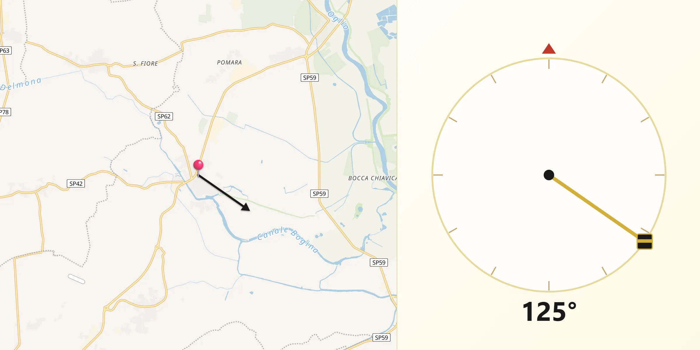 Direzione della Qibla da Commessaggio