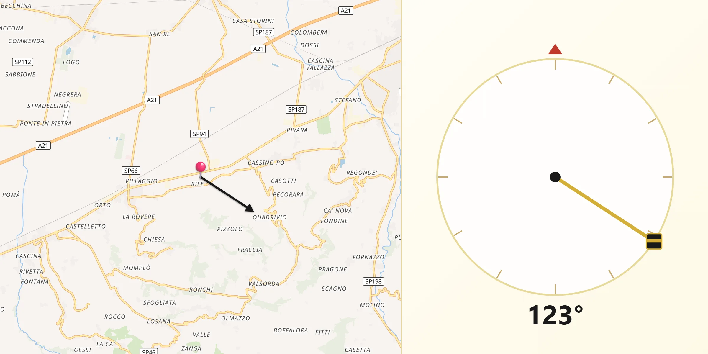 Direzione della Qibla da Redavalle