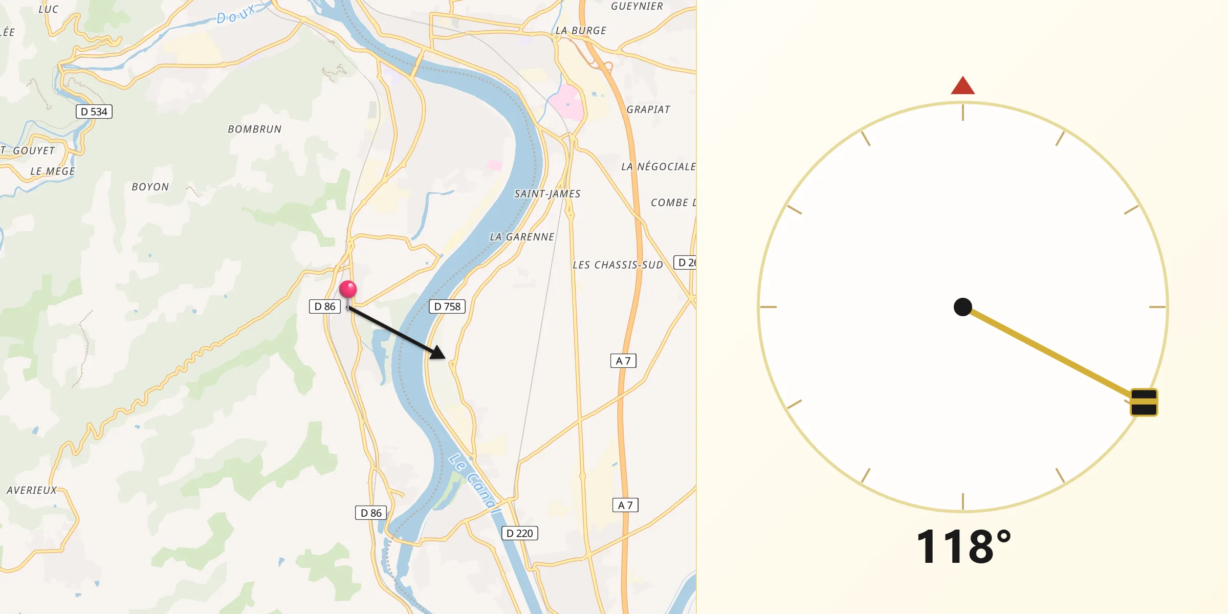 Direction vers la Qibla depuis Mauves