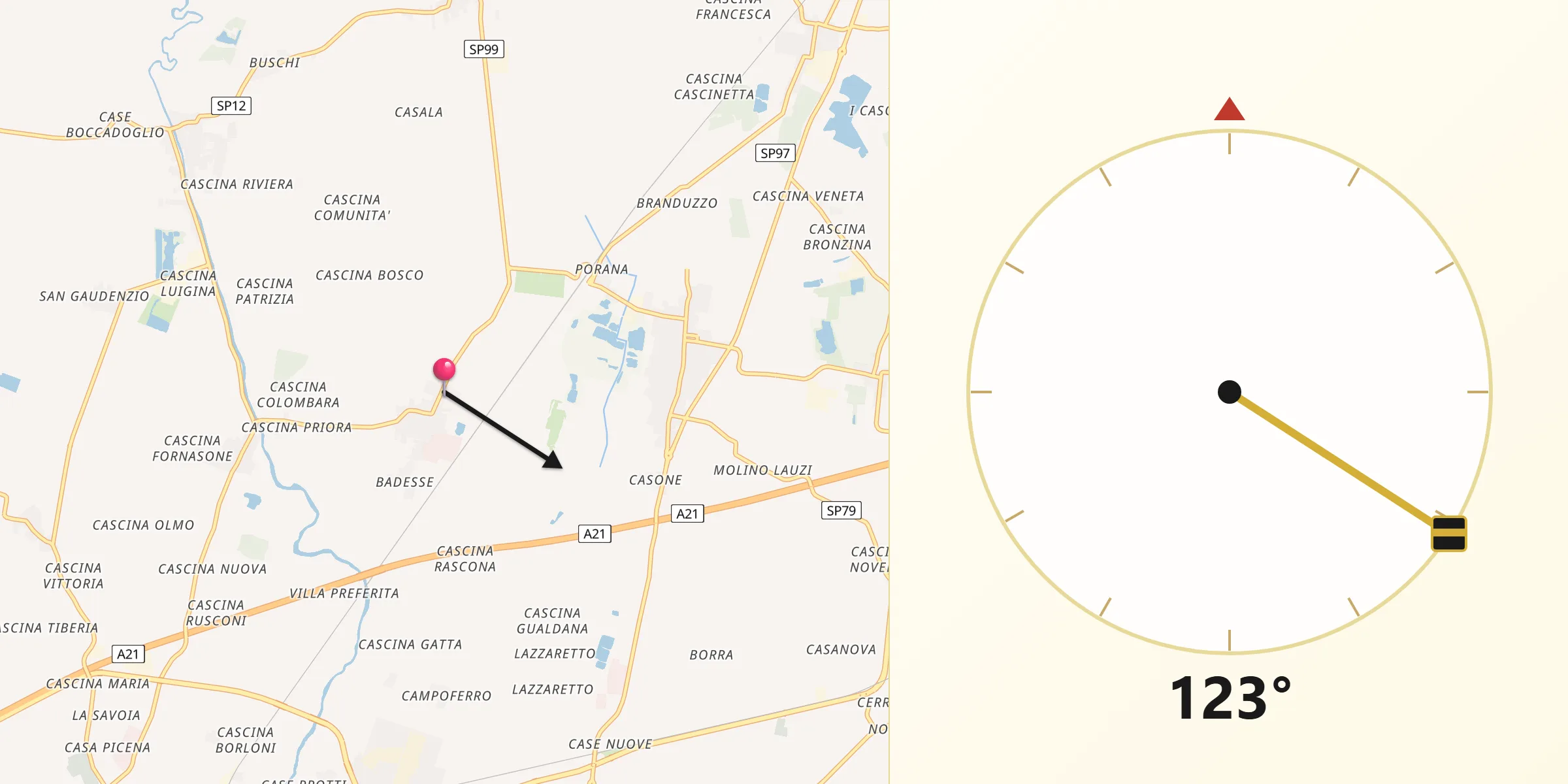 Direzione della Qibla da Pizzale