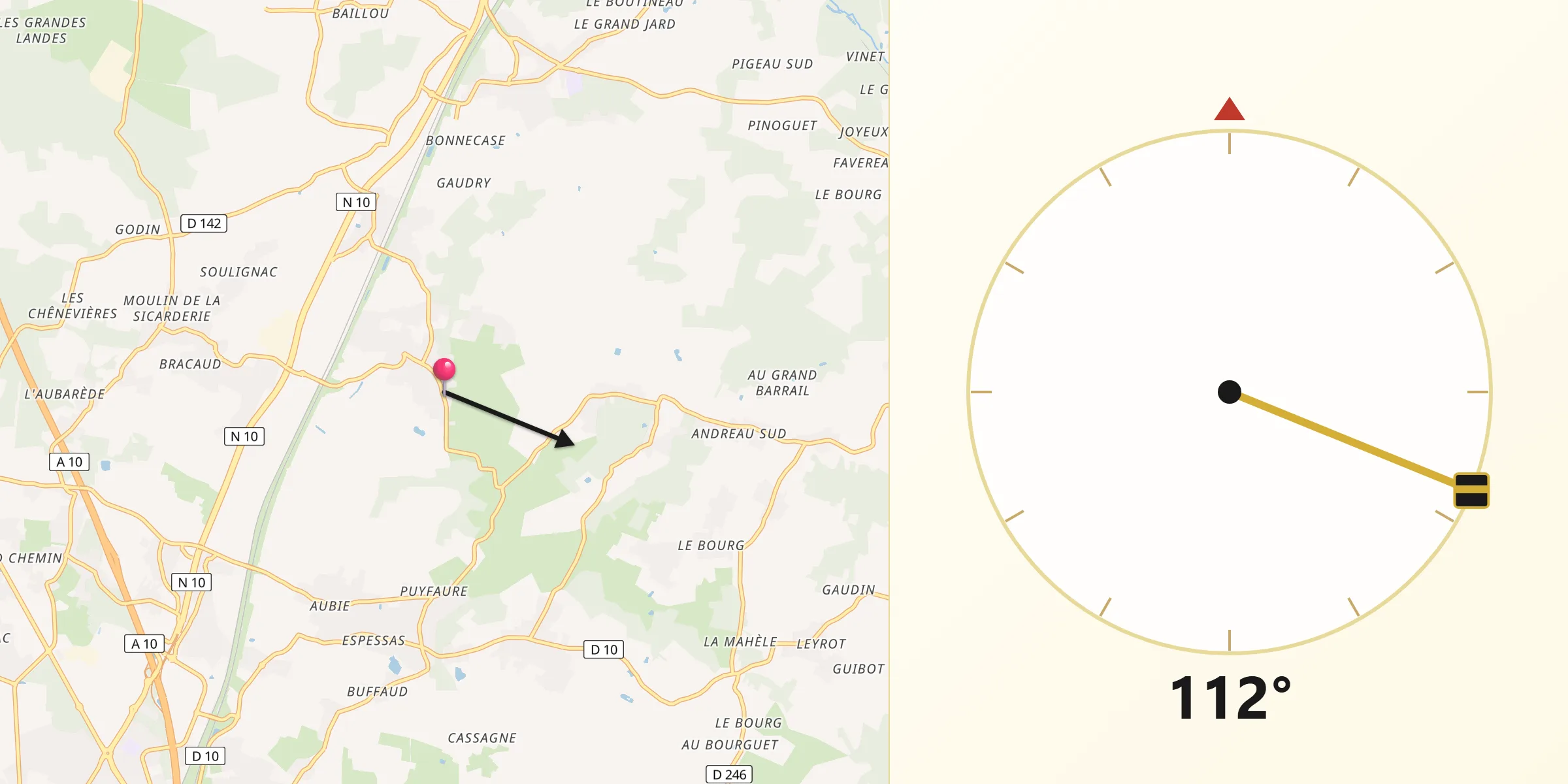 Direction vers la Qibla depuis Gauriaguet