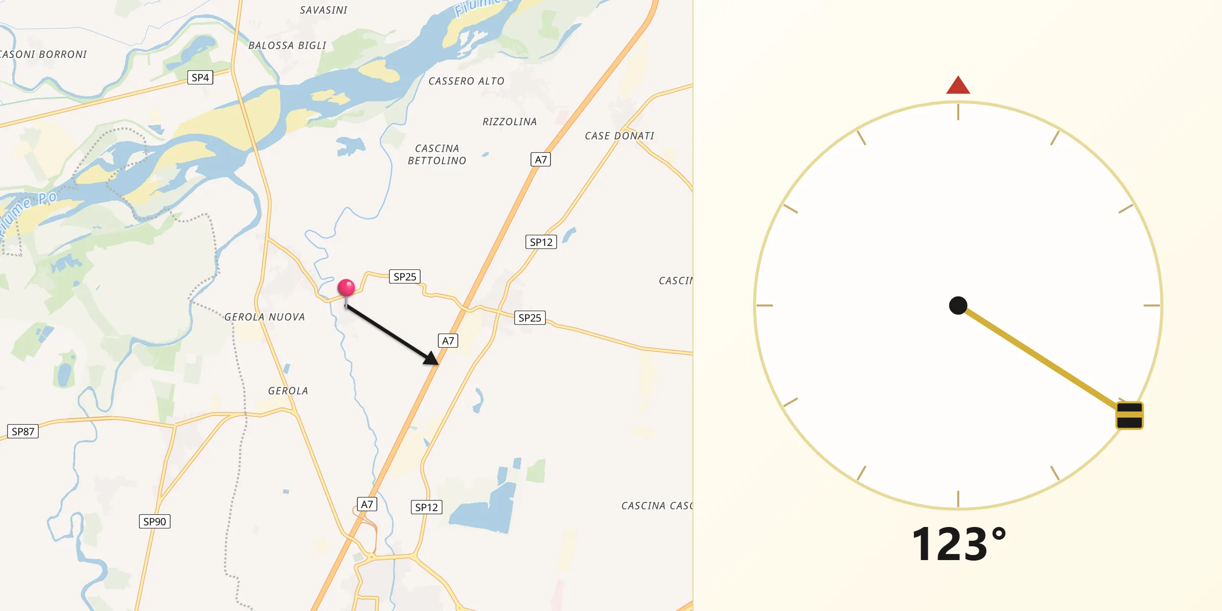 Direzione della Qibla da Bastida de' Dossi