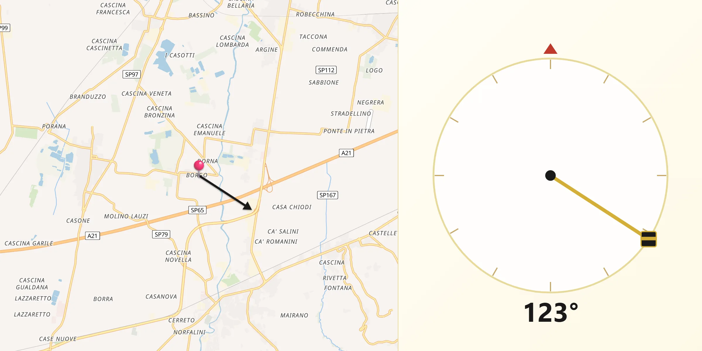 Direzione della Qibla da Verretto