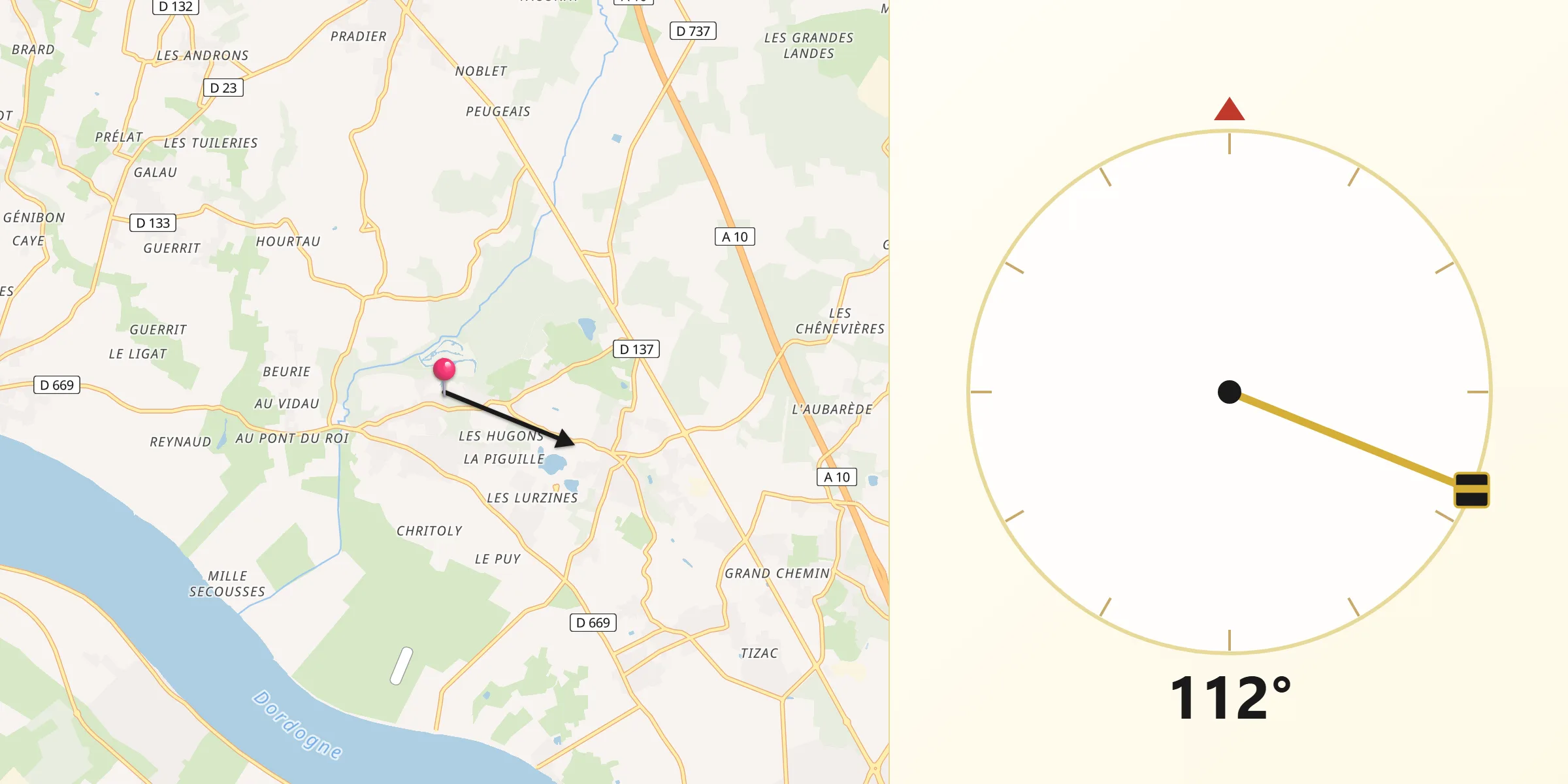 Direction vers la Qibla depuis Marcamps