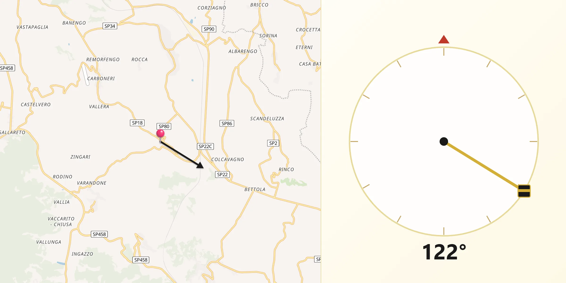 Direzione della Qibla da Cunico