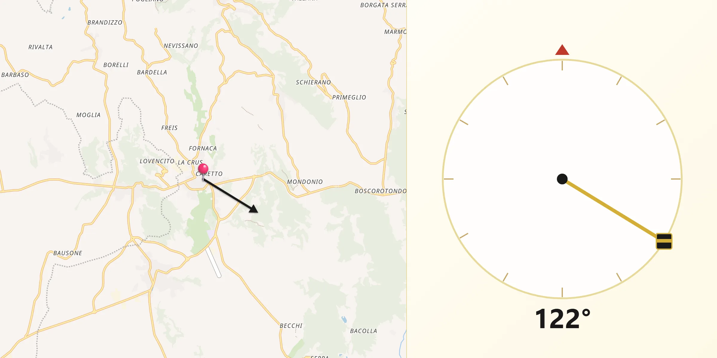 Direzione della Qibla da Castelnuovo Don Bosco