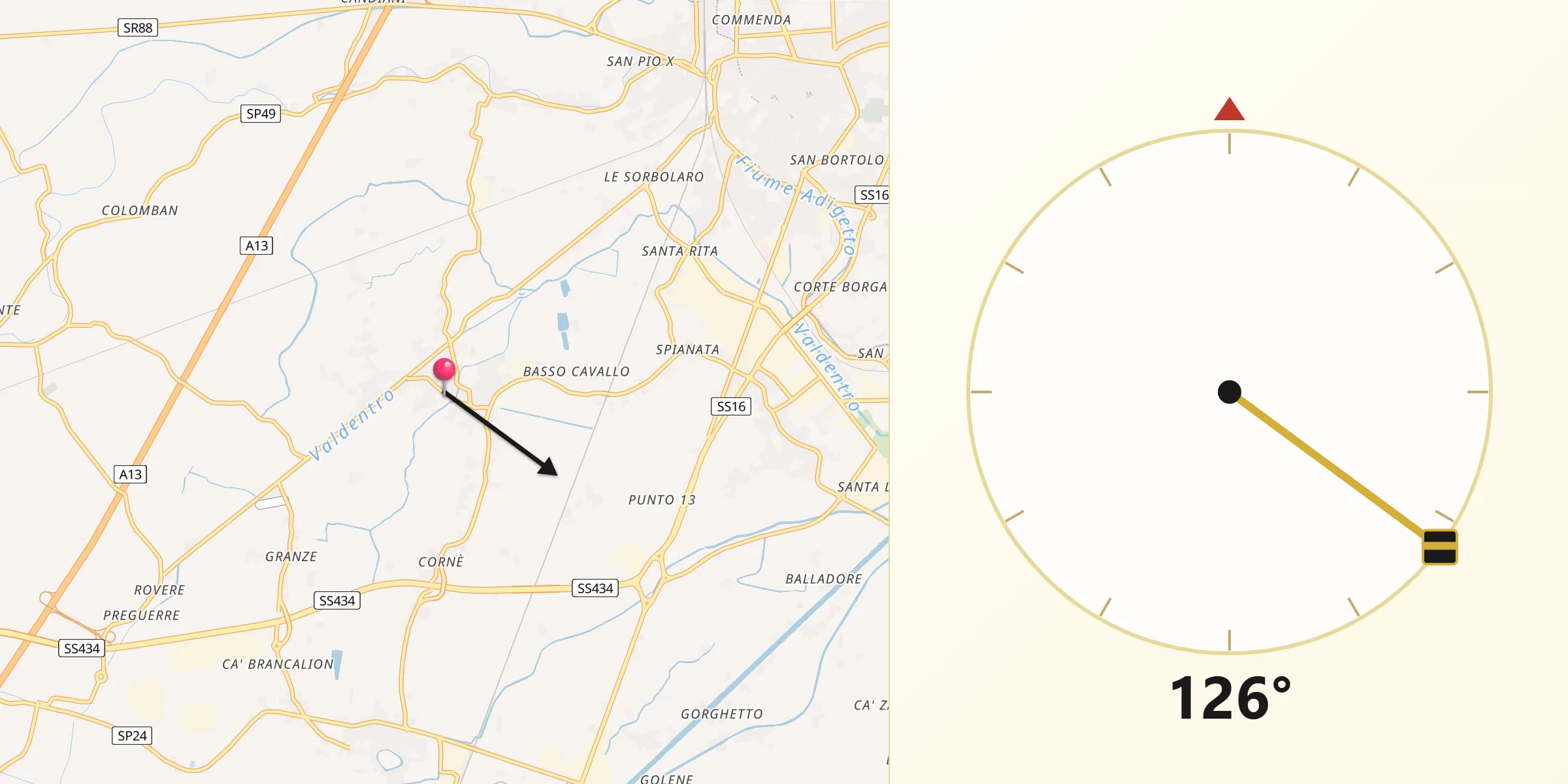 Direzione della Qibla da Grignano Polesine