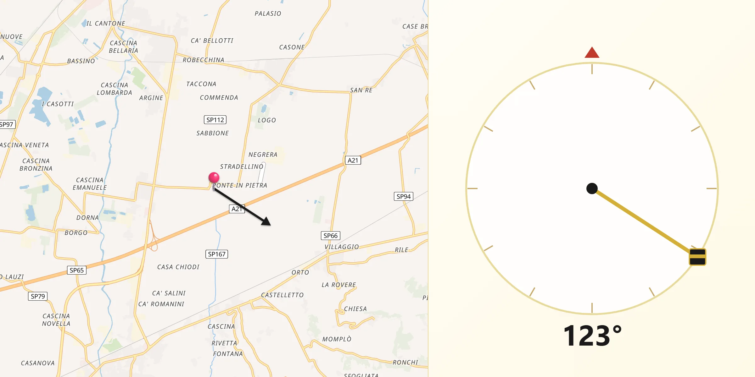 Direzione della Qibla da Robecco Pavese