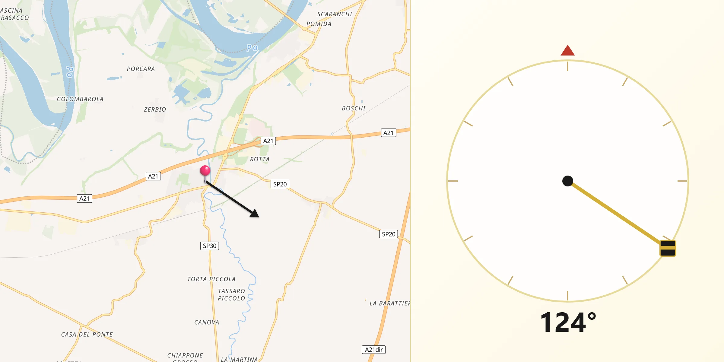 Direzione della Qibla da Caorso