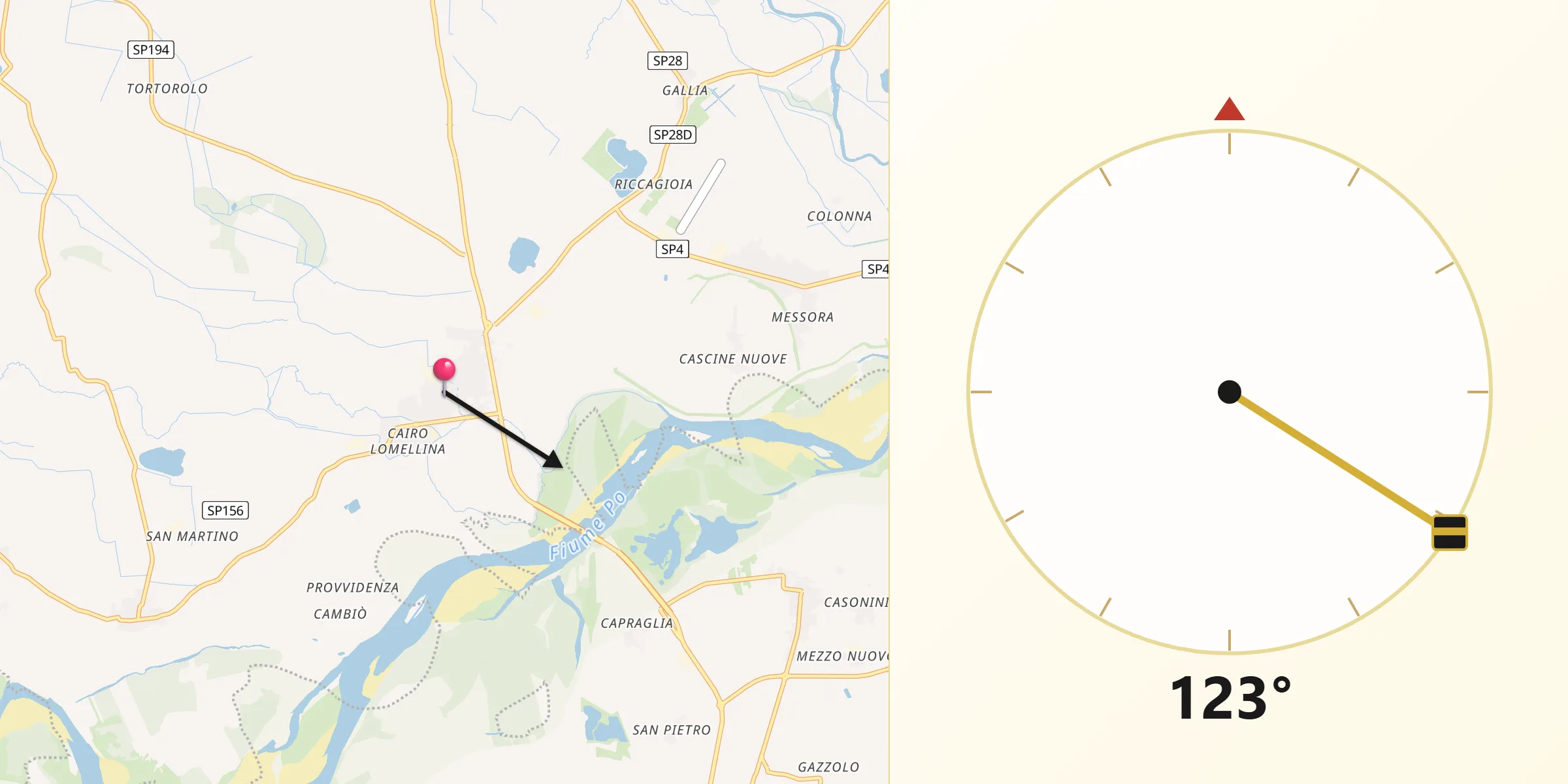 Direzione della Qibla da Pieve del Cairo
