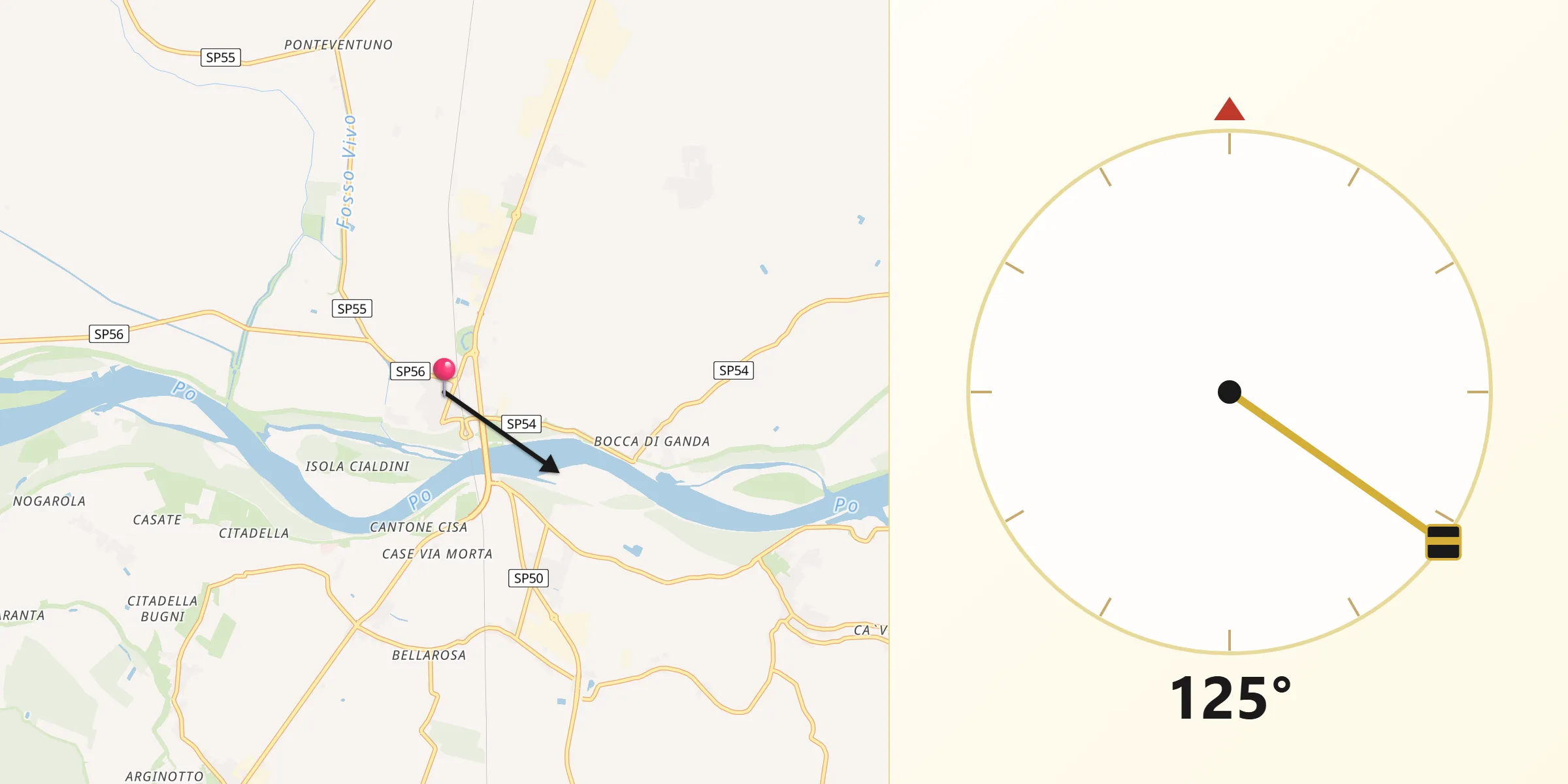 Direzione della Qibla da Borgoforte