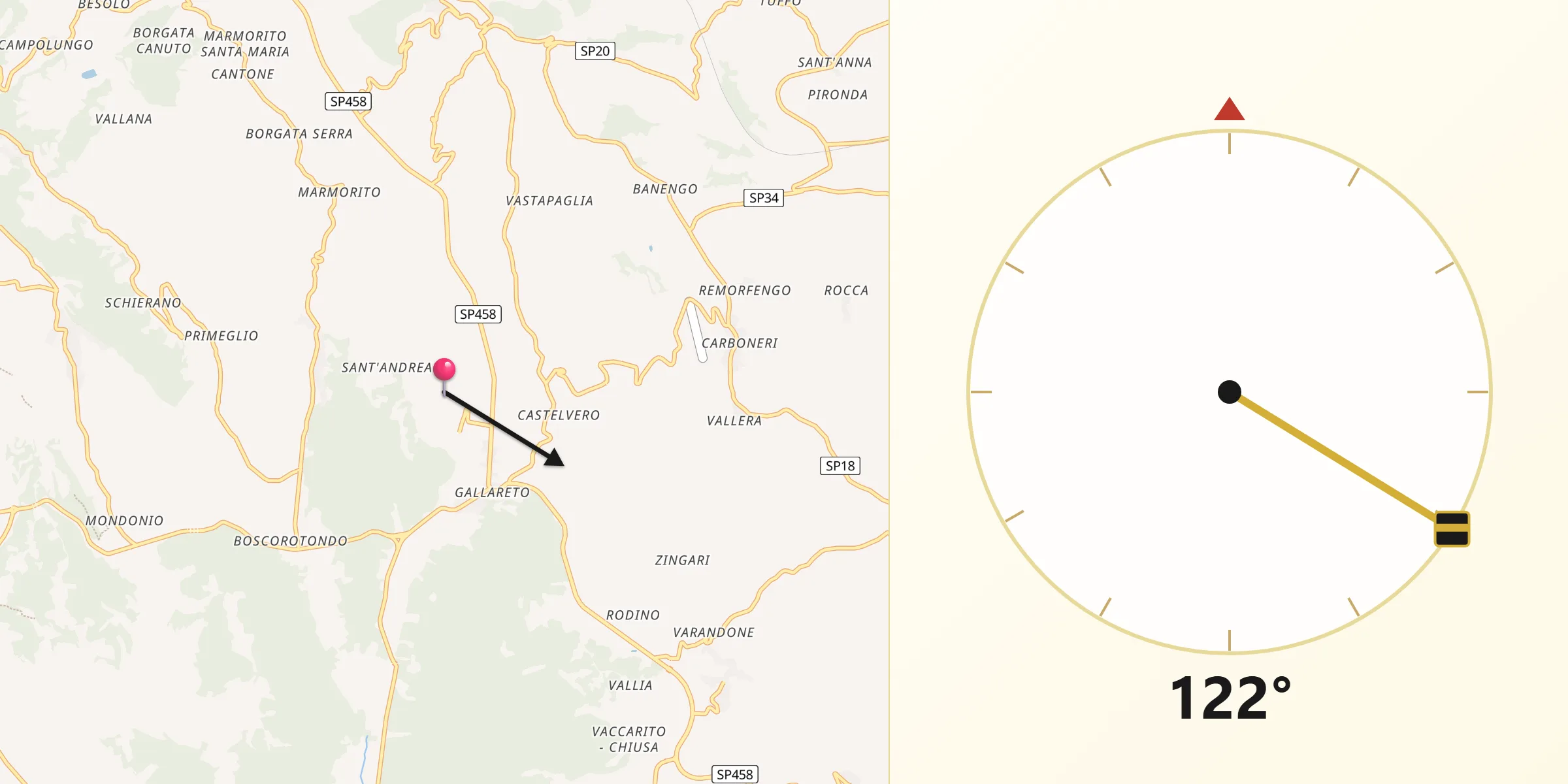 Direzione della Qibla da Cerreto d'Asti