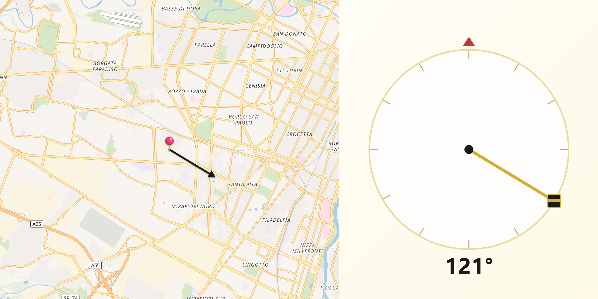 Direzione della Qibla da Lesna