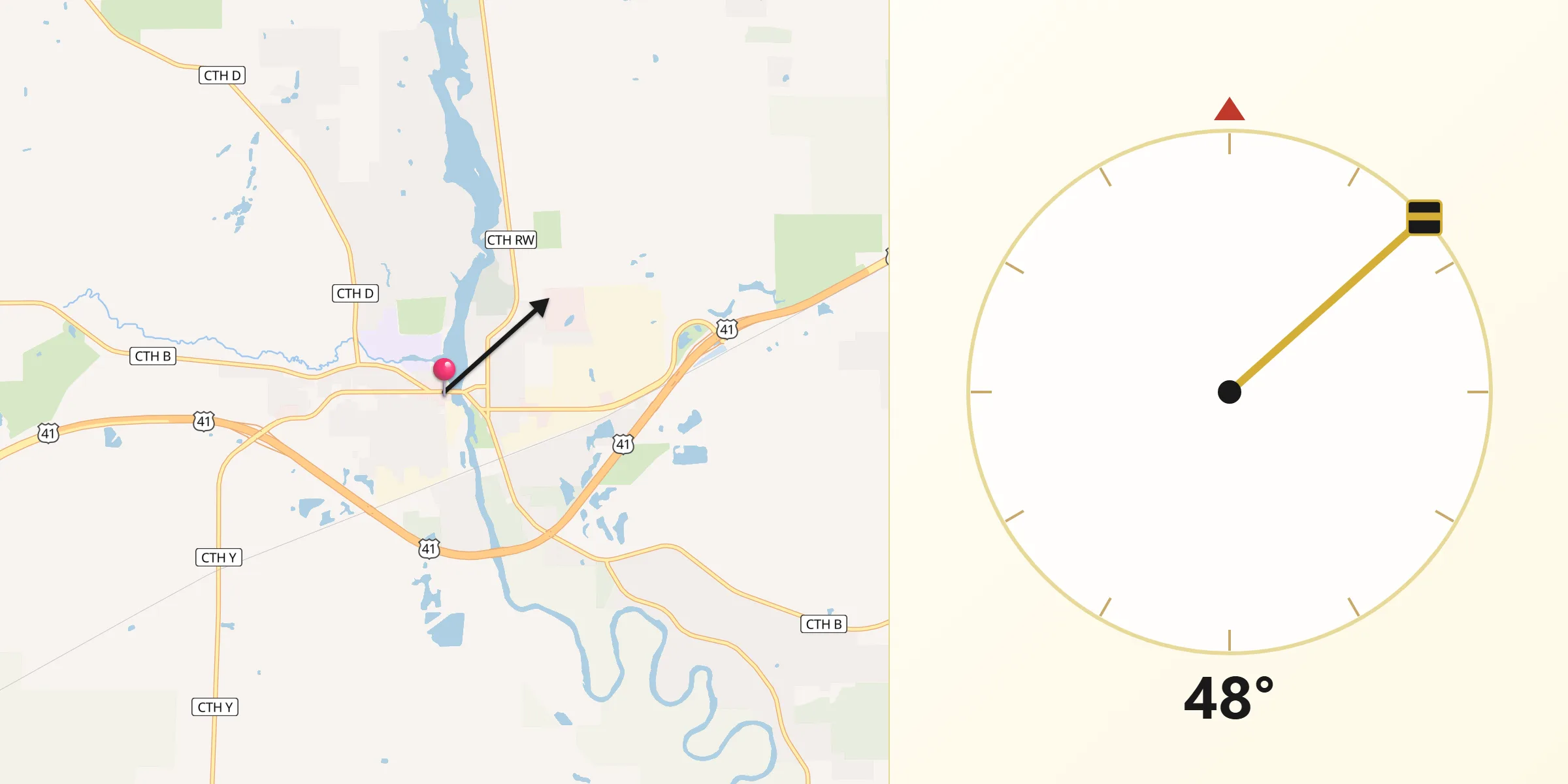 Qibla Direction from Peshtigo