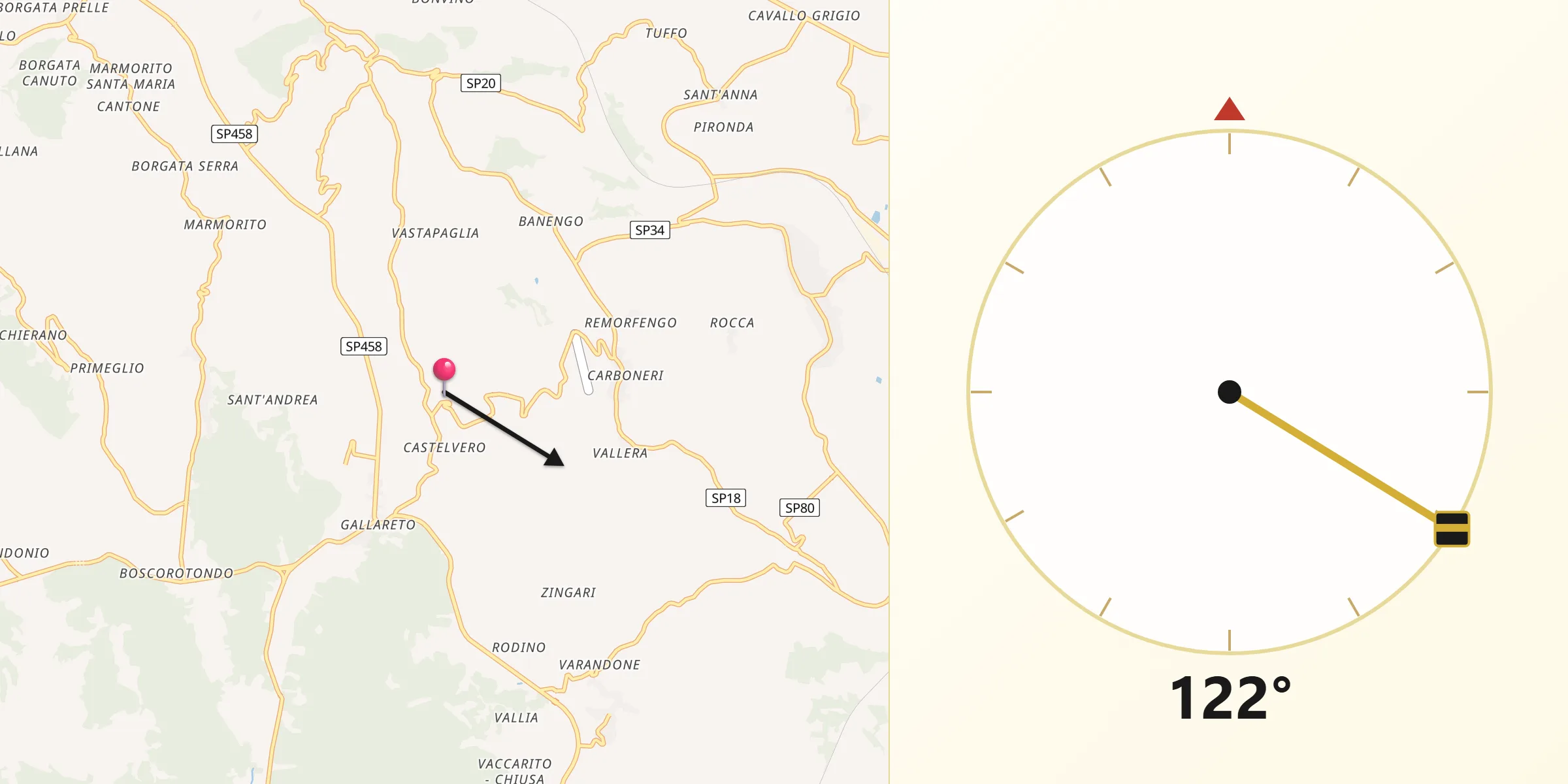 Direzione della Qibla da Piovà Massaia