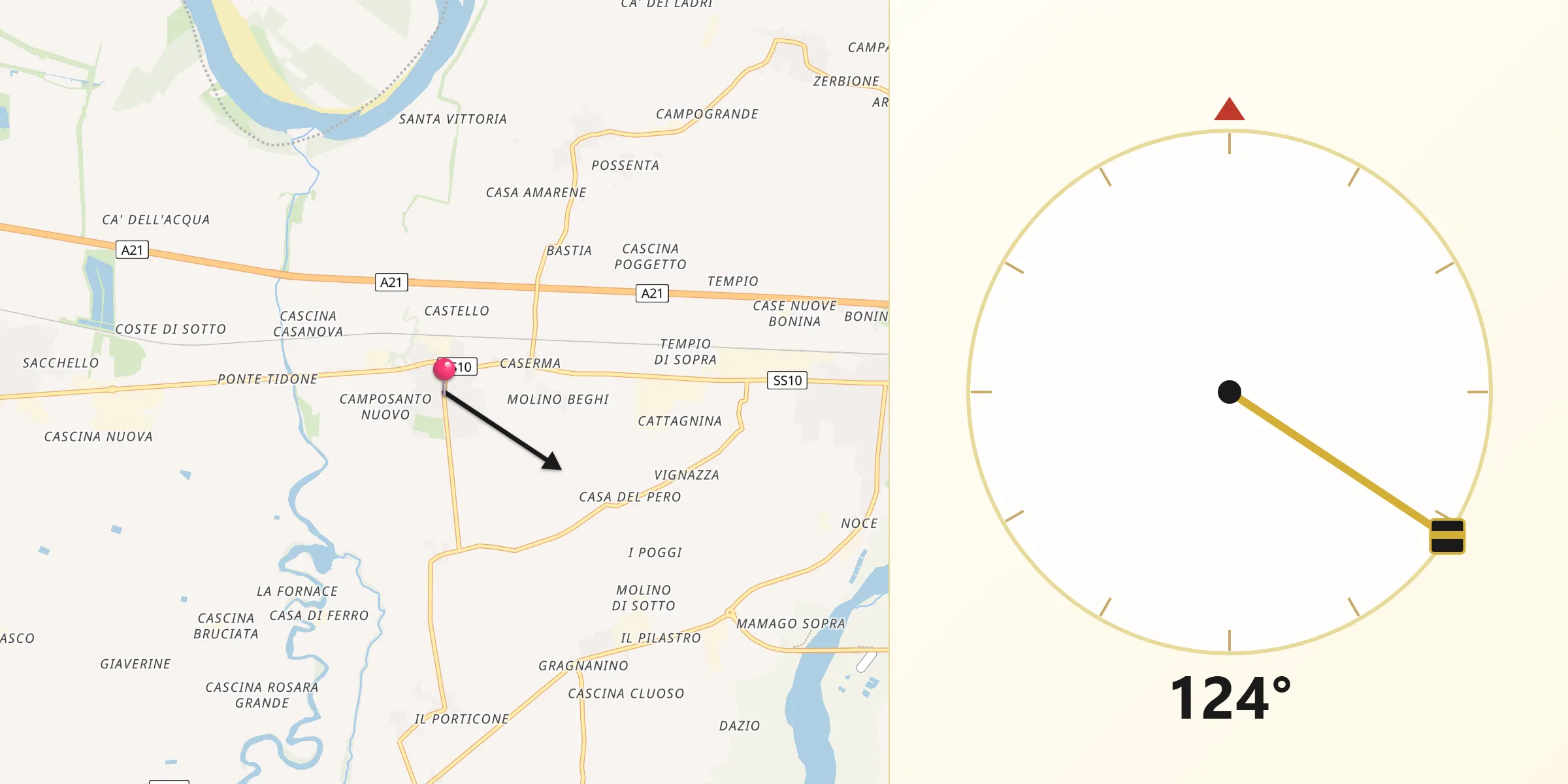 Direzione della Qibla da Rottofreno
