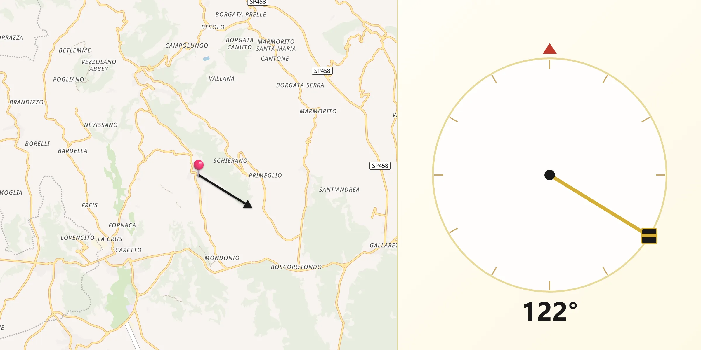 Direzione della Qibla da Pino d'Asti