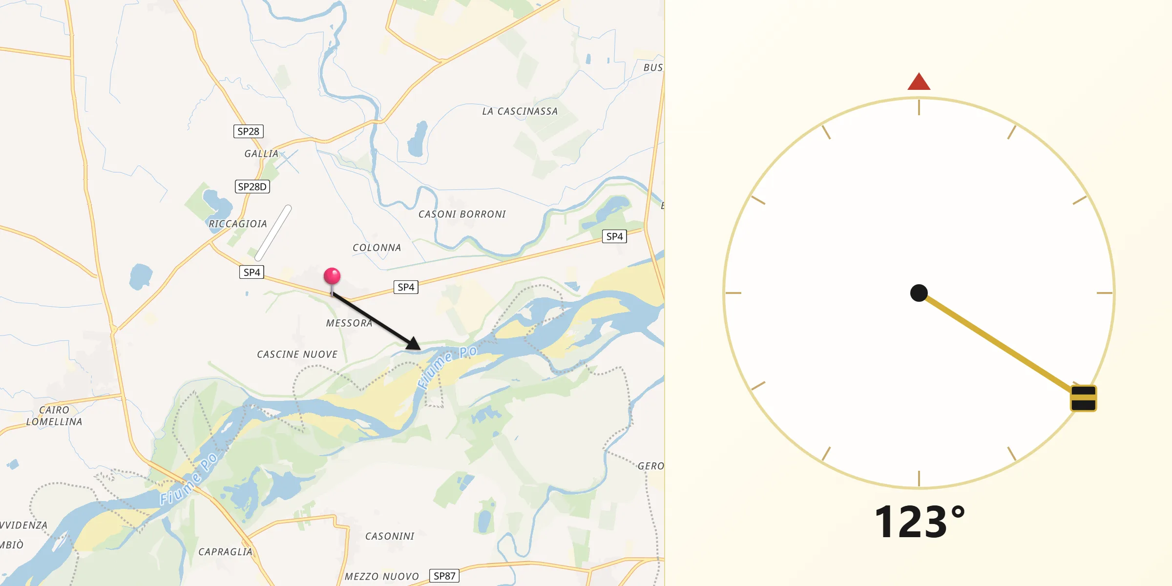 Direzione della Qibla da Mezzana Bigli