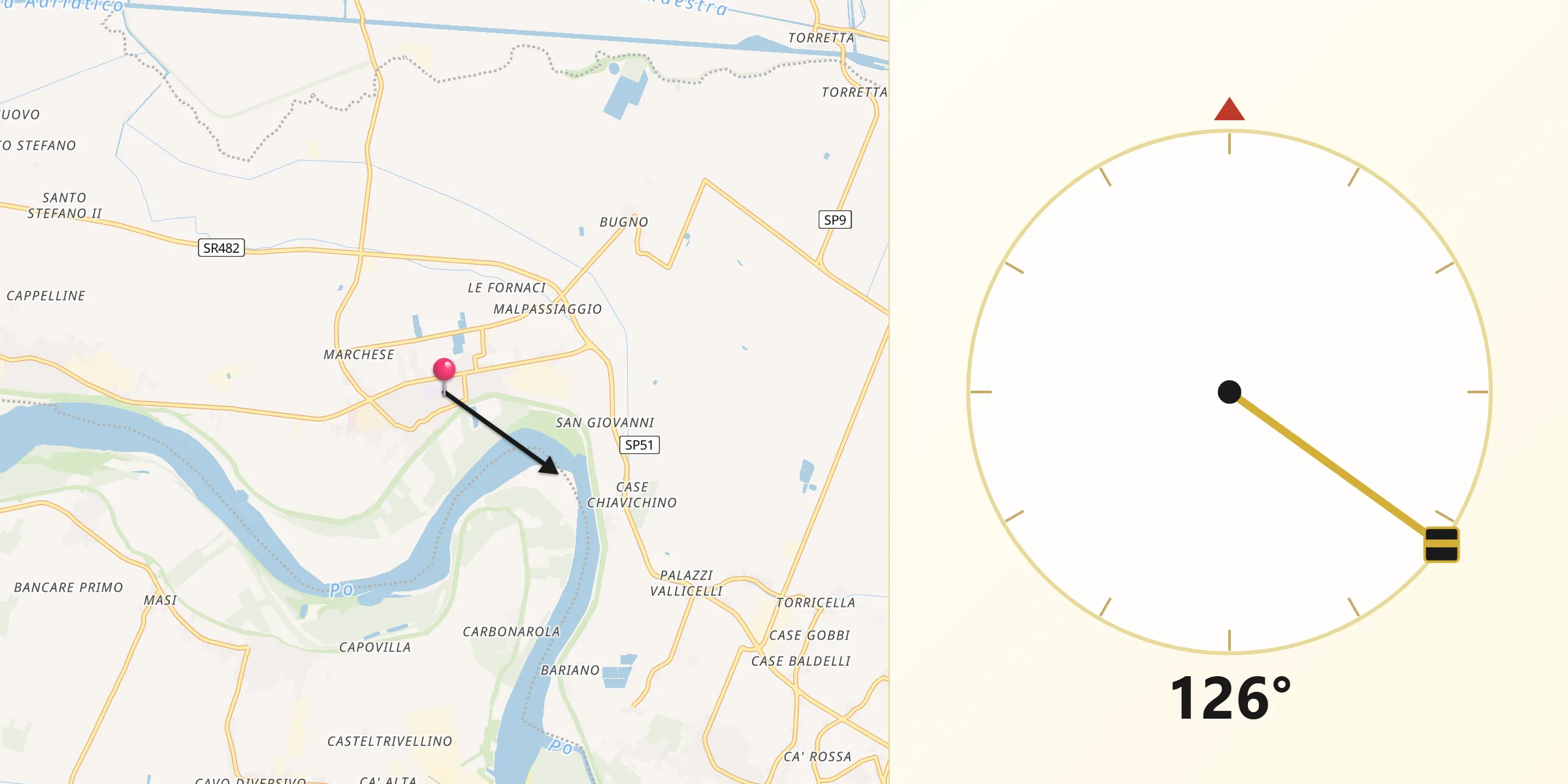 Direzione della Qibla da Bergantino
