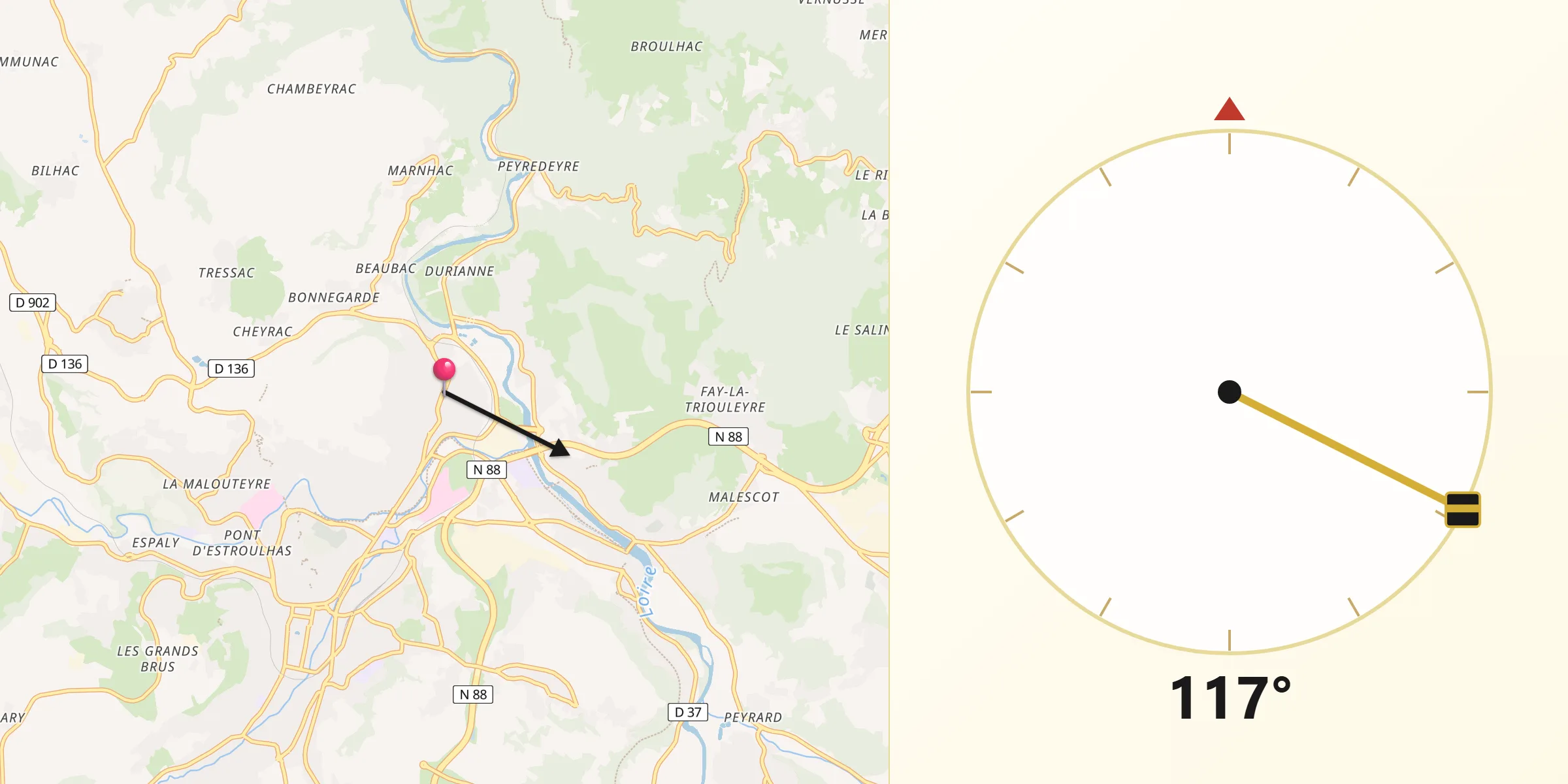 Direction vers la Qibla depuis Chadrac