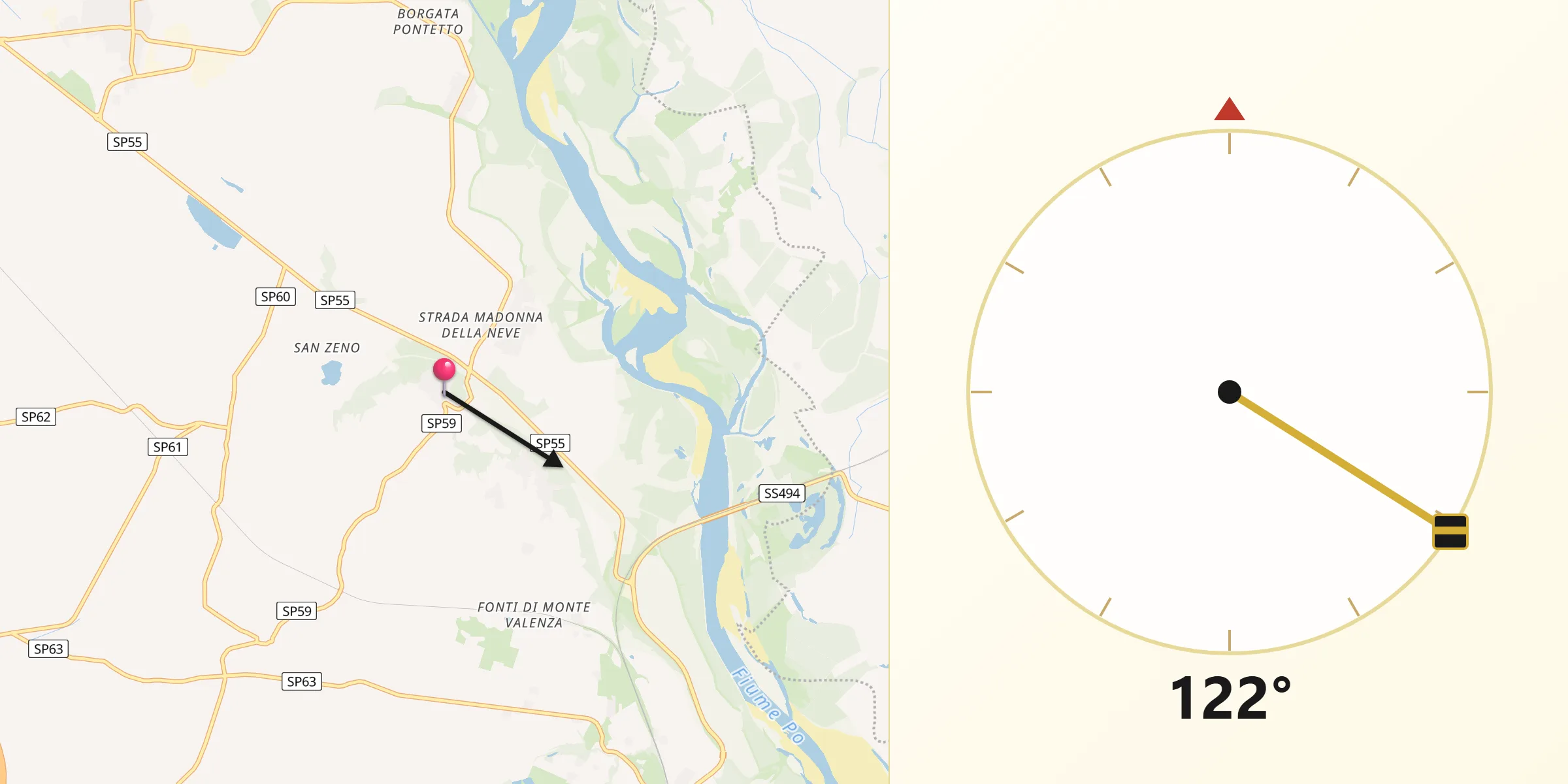 Direzione della Qibla da Pomaro Monferrato