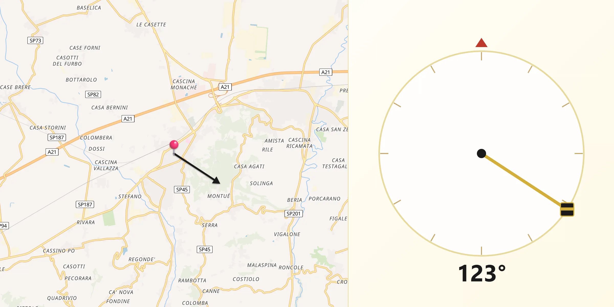 Direzione della Qibla da Broni