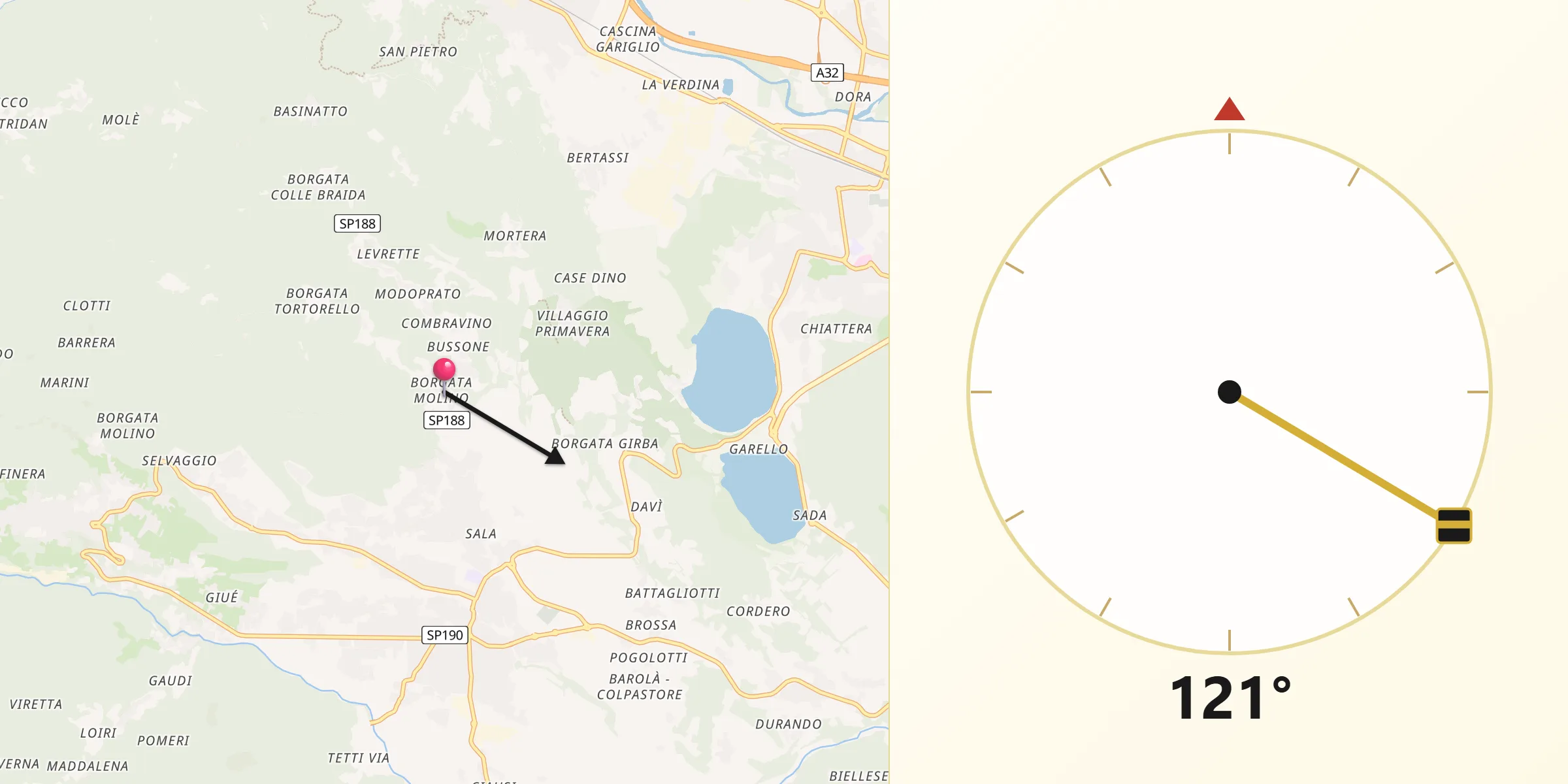 Direzione della Qibla da Valgioie