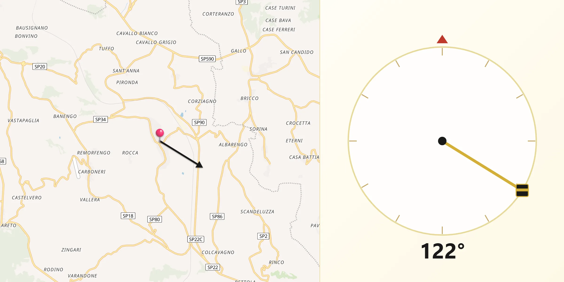 Direzione della Qibla da Montiglio