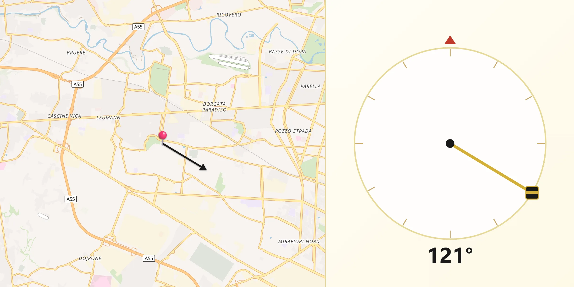 Direzione della Qibla da Grugliasco