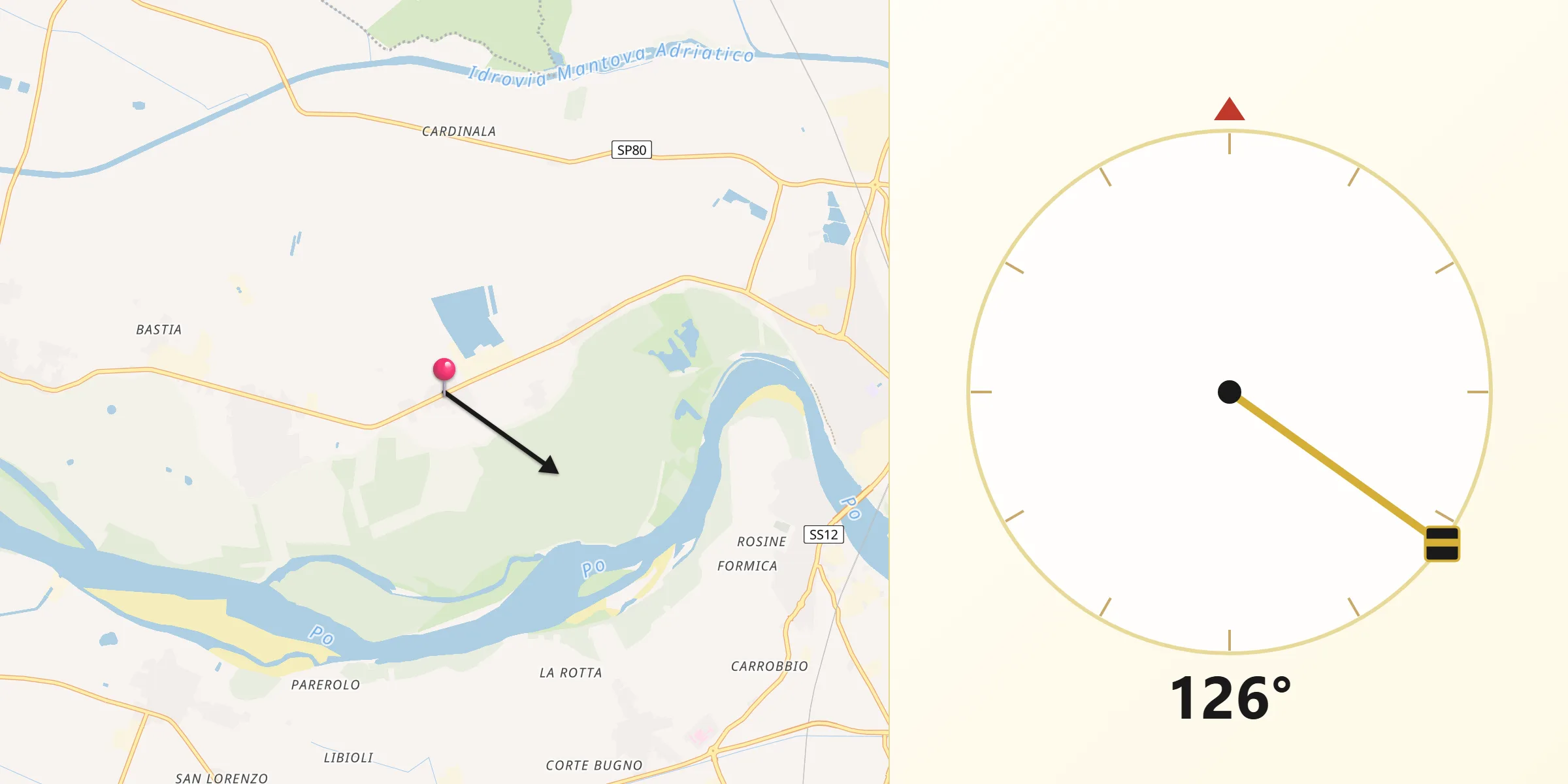 Direzione della Qibla da Serravalle a Po